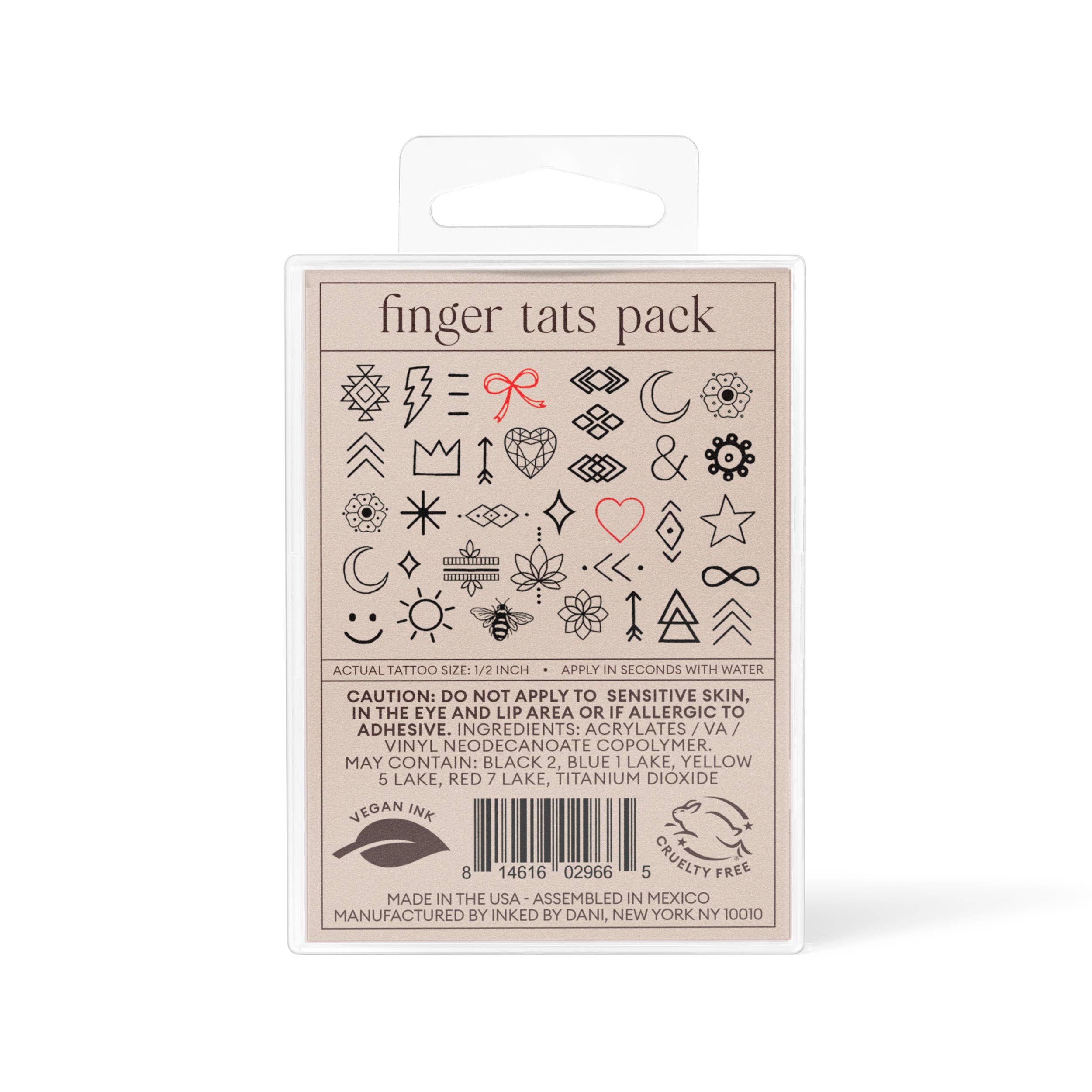 Finger Tats Hand-Drawn Temporary Tattoo Pack