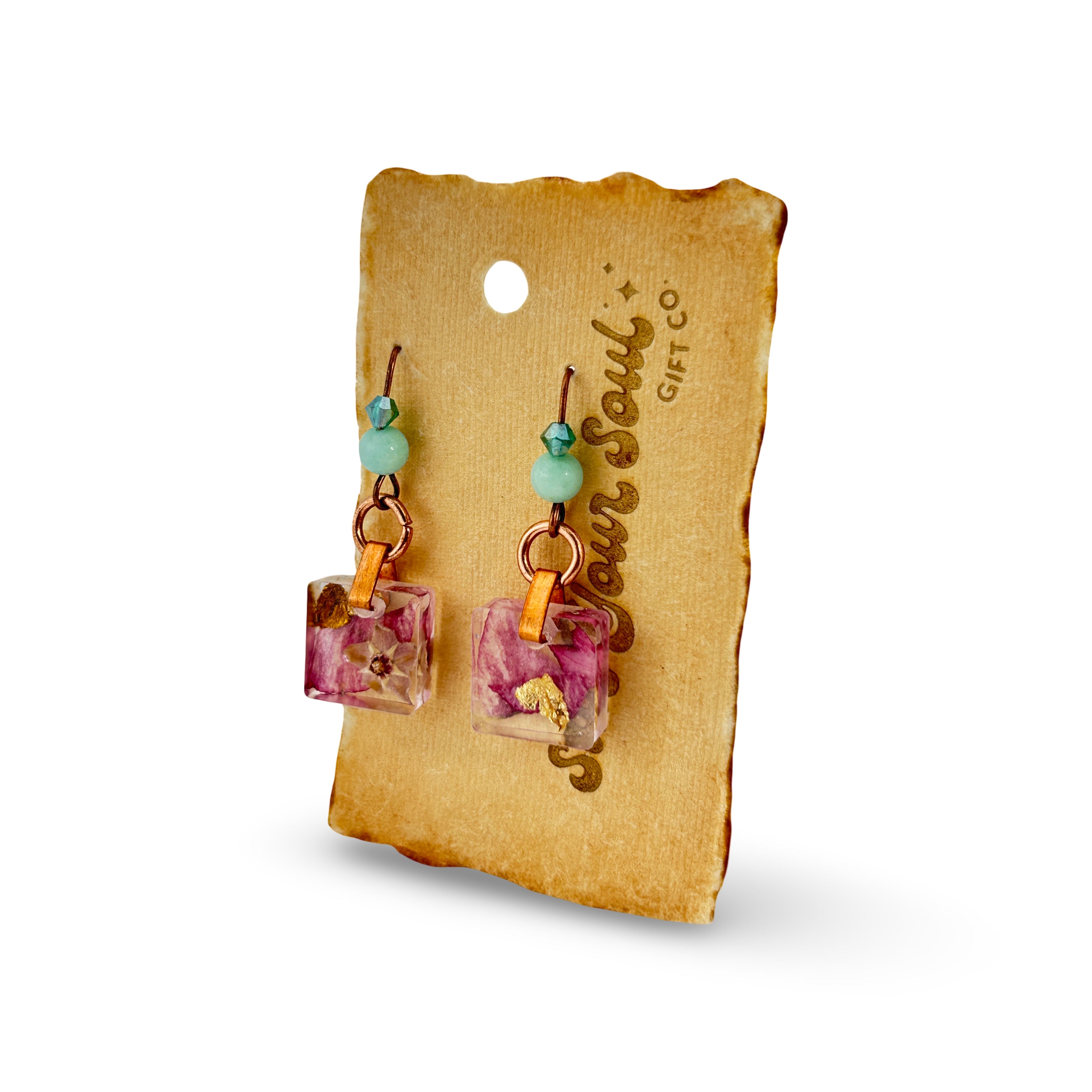 Driftheory x Salt Your Soul – Resin Dangle Earrings (Square/Copper)