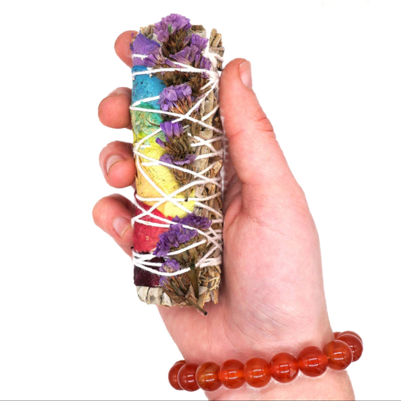 White Sage Bundle With 7 Chakra Rose and Purple Sinuata