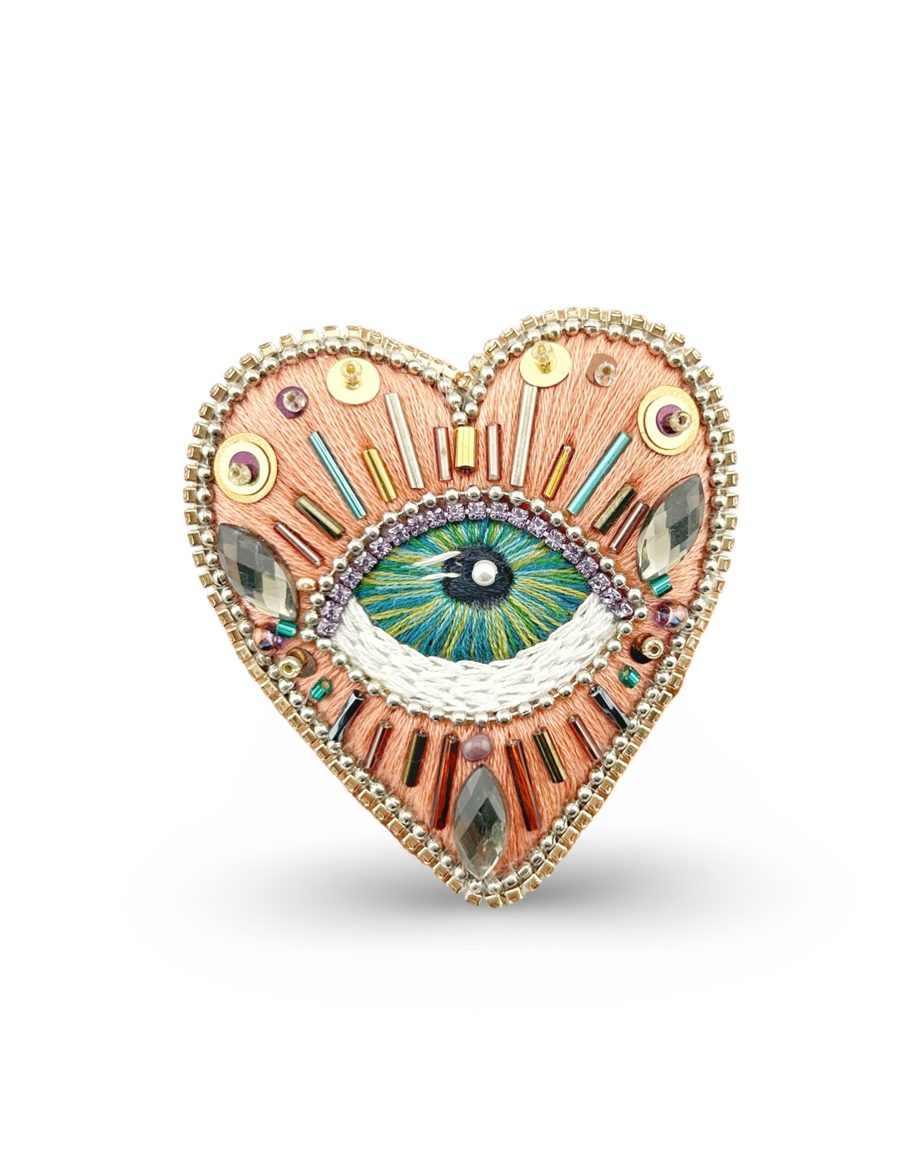 Celestial Eye Heart Brooch/Necklace – Handmade in Sarasota & Peru