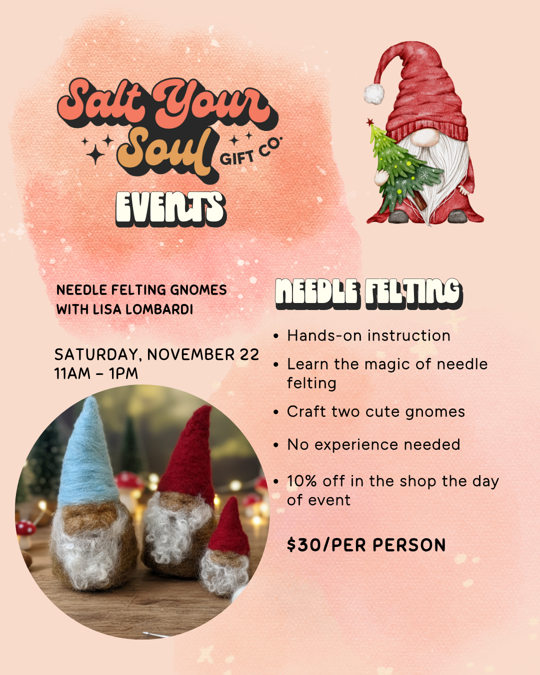 Saturday, November 22: Needle Felting Gnomes