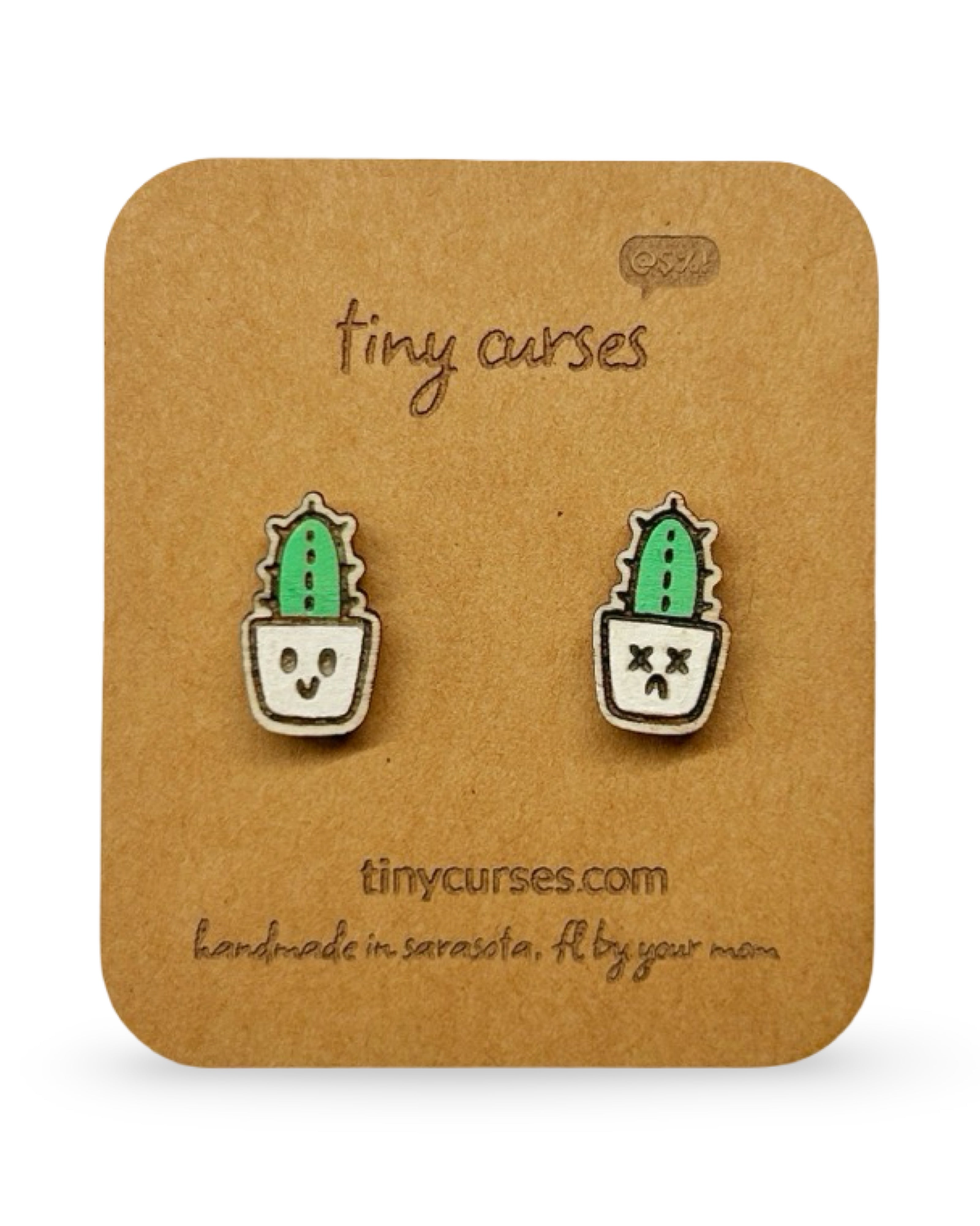 Mini Cerus Cactus Wood Stud Earrings – Dead or Alive Plant Series