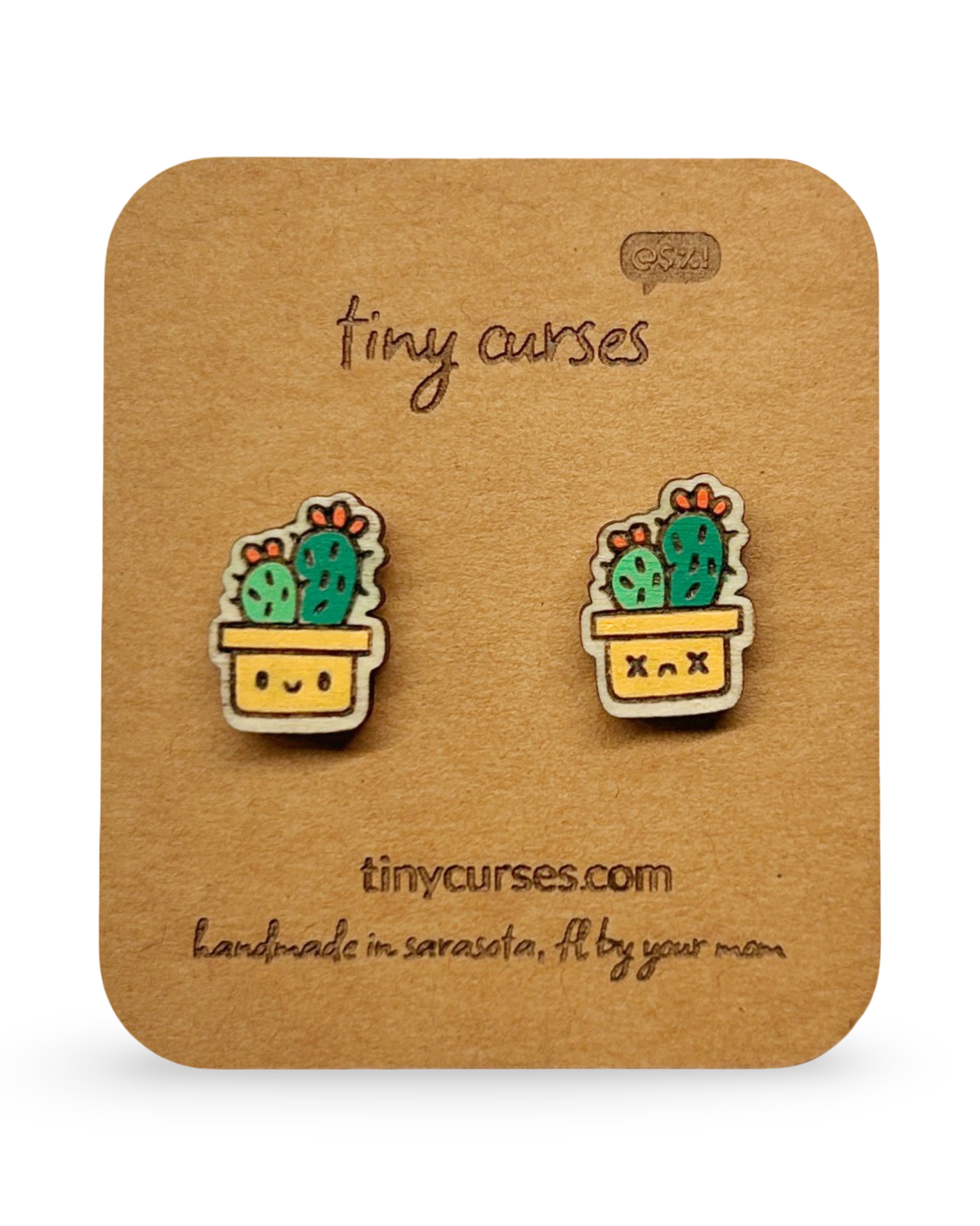 Mini Succulent Wood Stud Earrings – Dead or Alive Plant Series