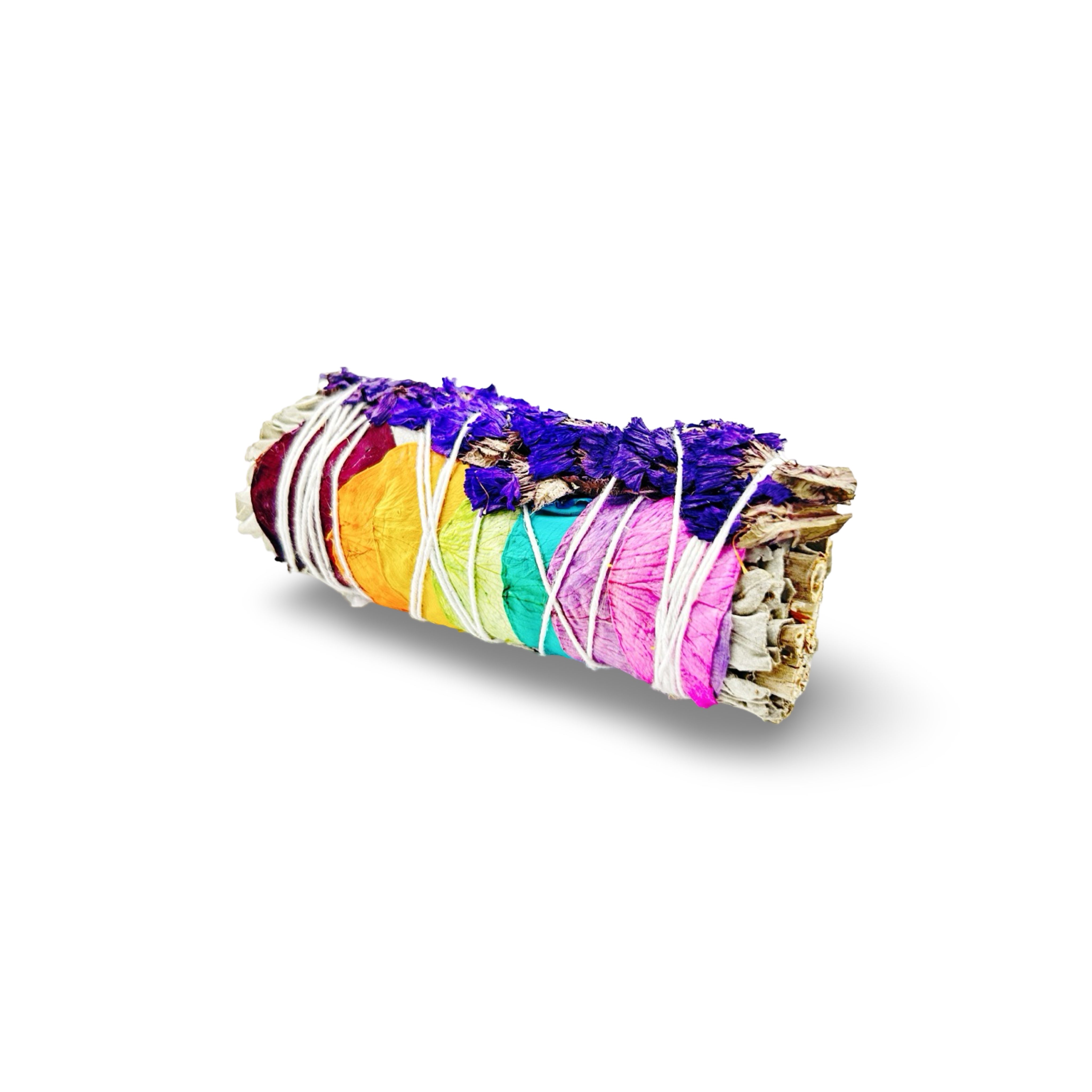 White Sage Bundle With 7 Chakra Rose and Purple Sinuata