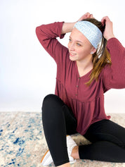 Lilac Market Headband: Kamari Beach on Light Blue (Non-Slip, Ultra-Soft, 3-in-1 Twist Style)