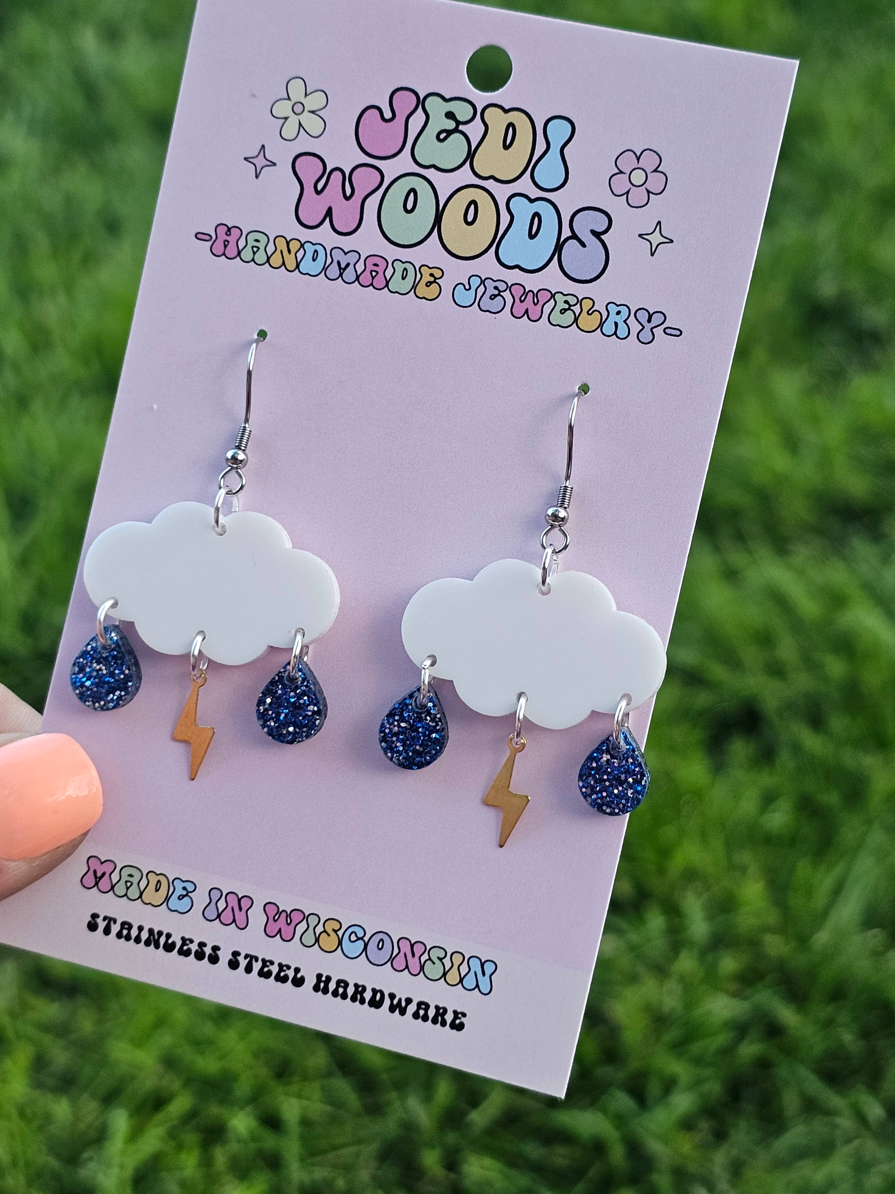 Lightning and Rain Cloud Dangle Earrings