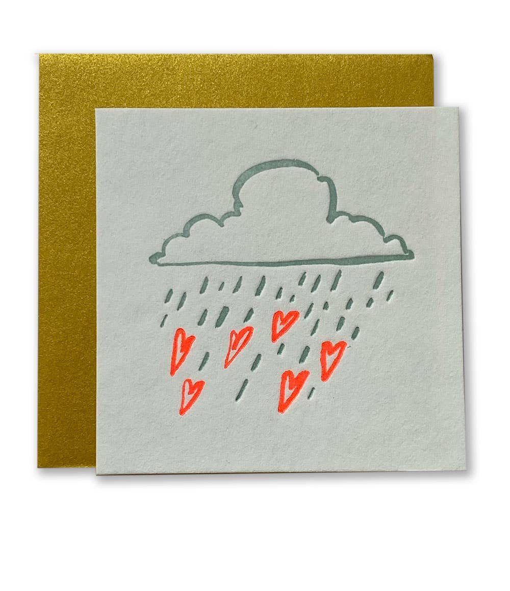 Raining Hearts Letterpress Tiny Card