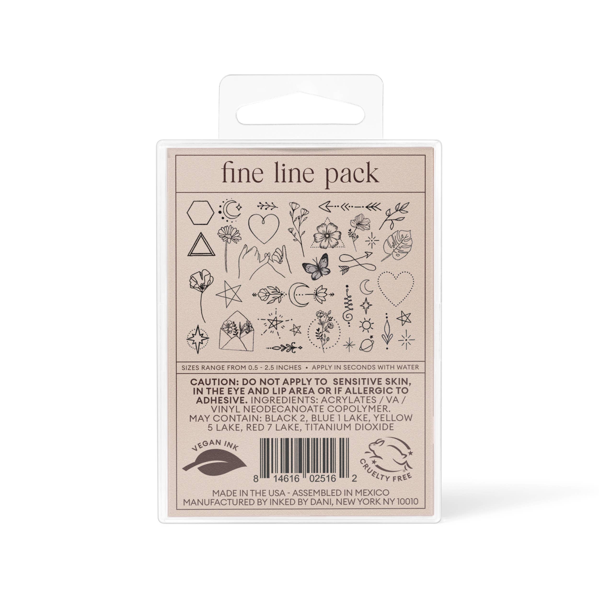 Fine Line Hand-Drawn Temporary Tattoo Pack