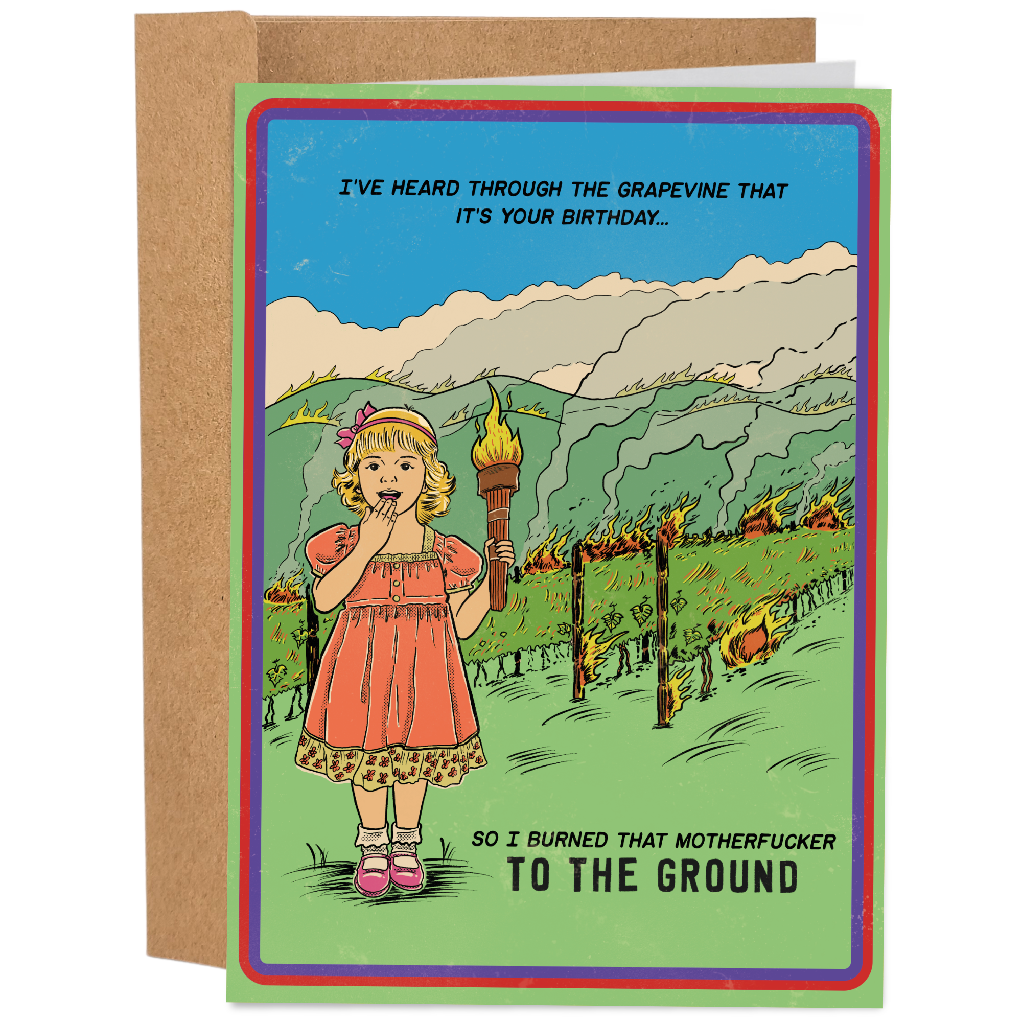 Burned That Motherfucker 70's Vintage Dark Humor Birthday Card