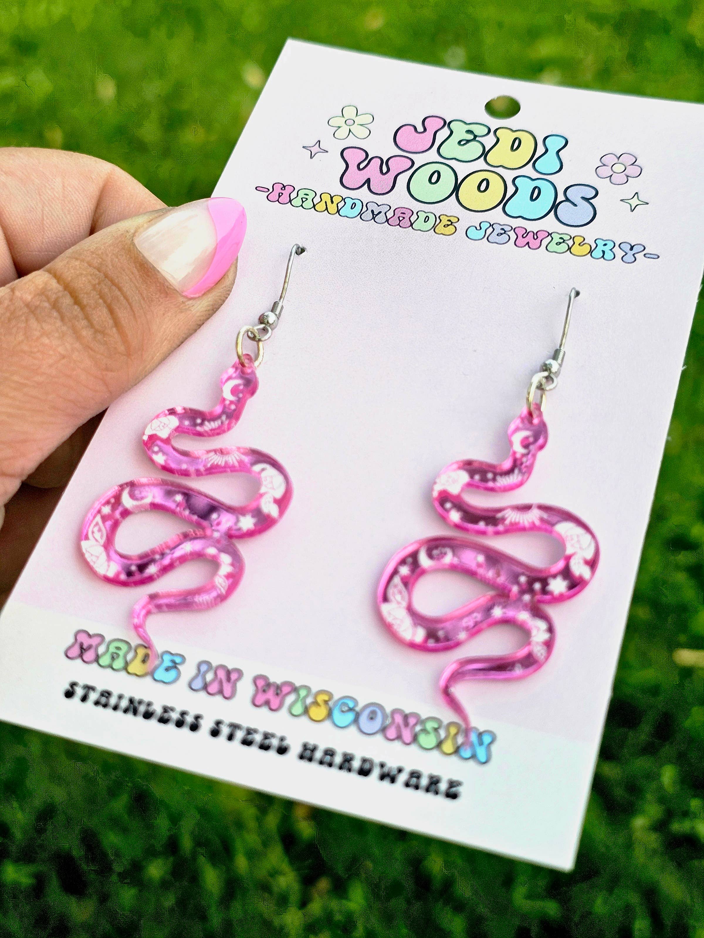Mystic Serpent Mirror Dangle Earrings