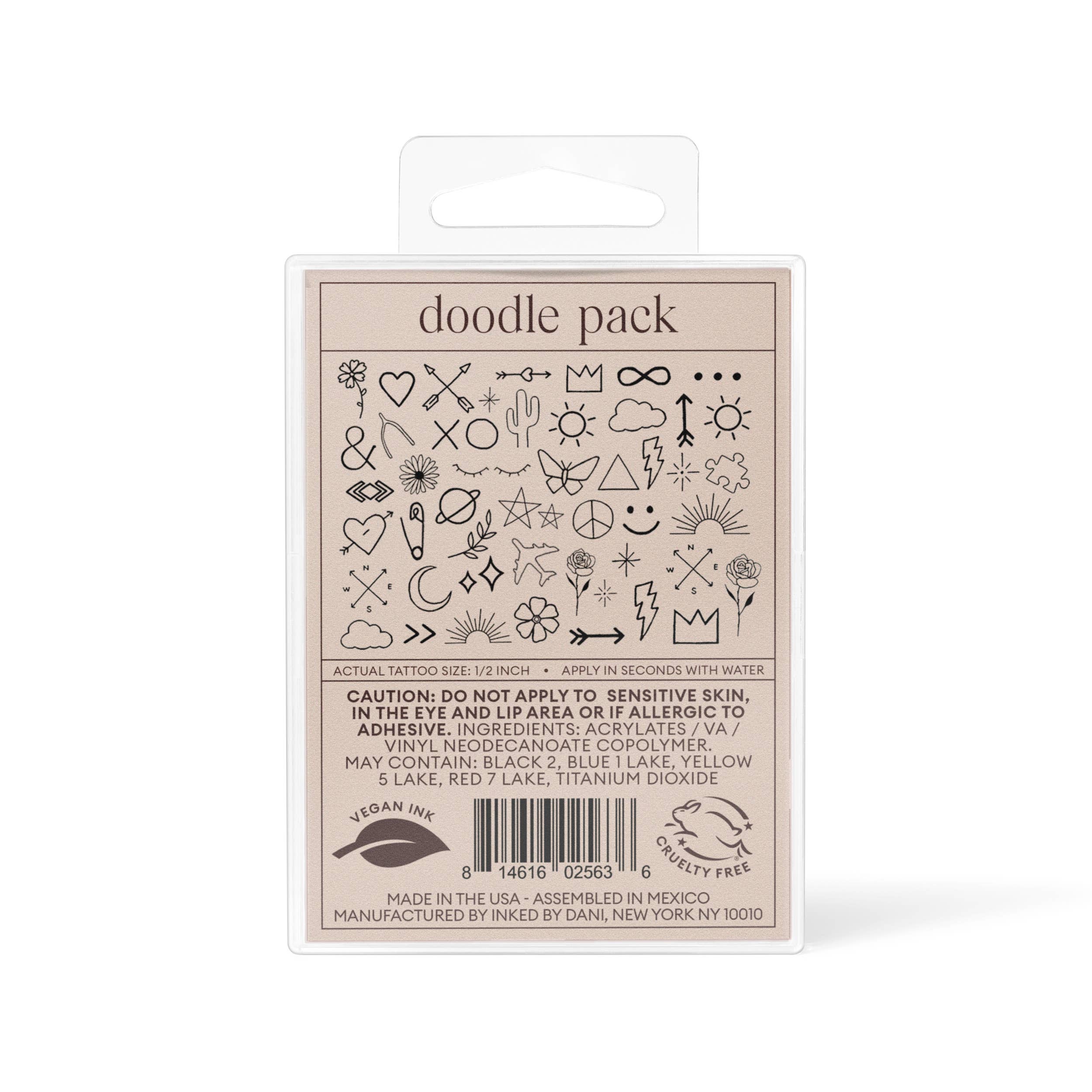 Boho Doodle Hand-Drawn Temporary Tattoo Pack