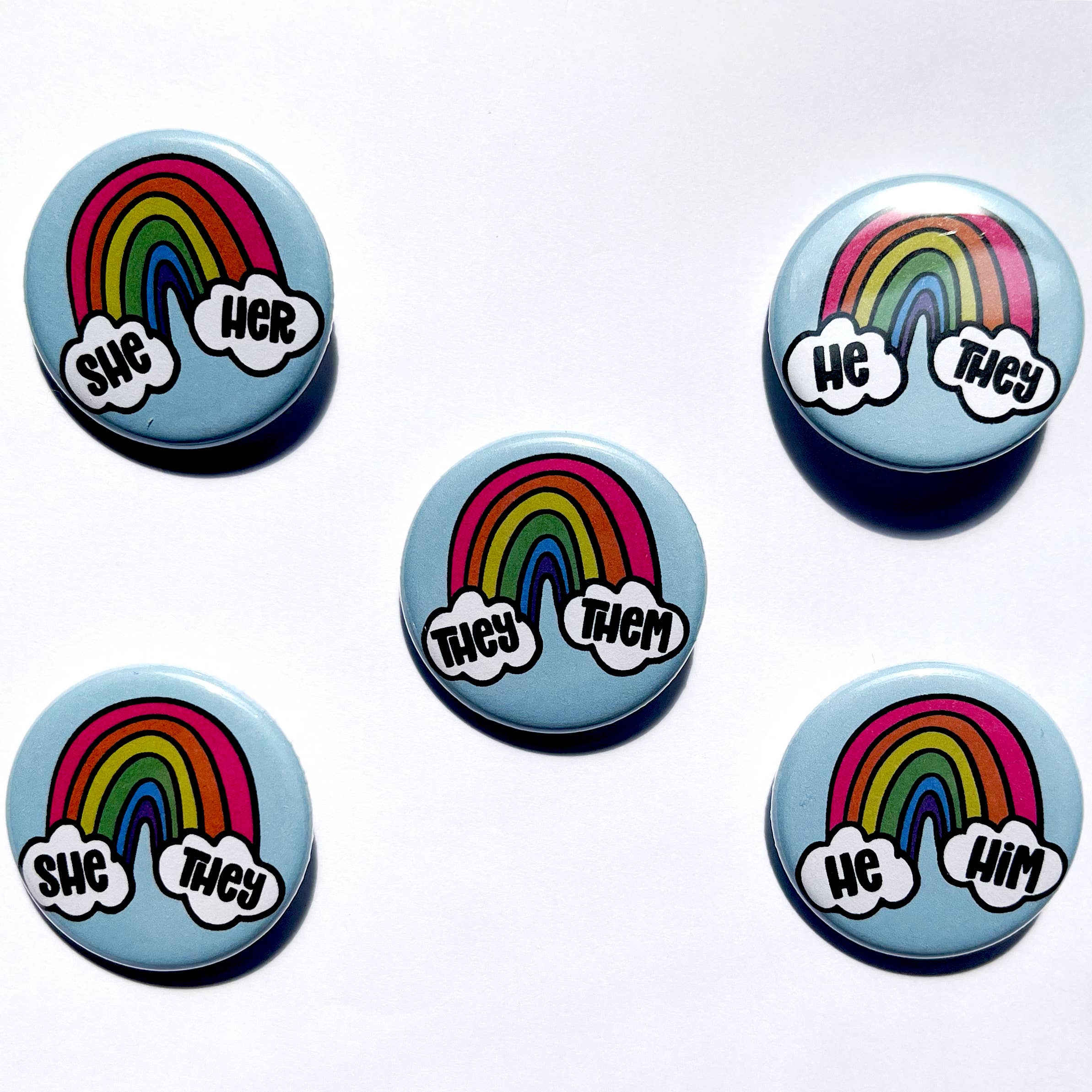 Cloud & Rainbow Inclusive Pronoun Buttons