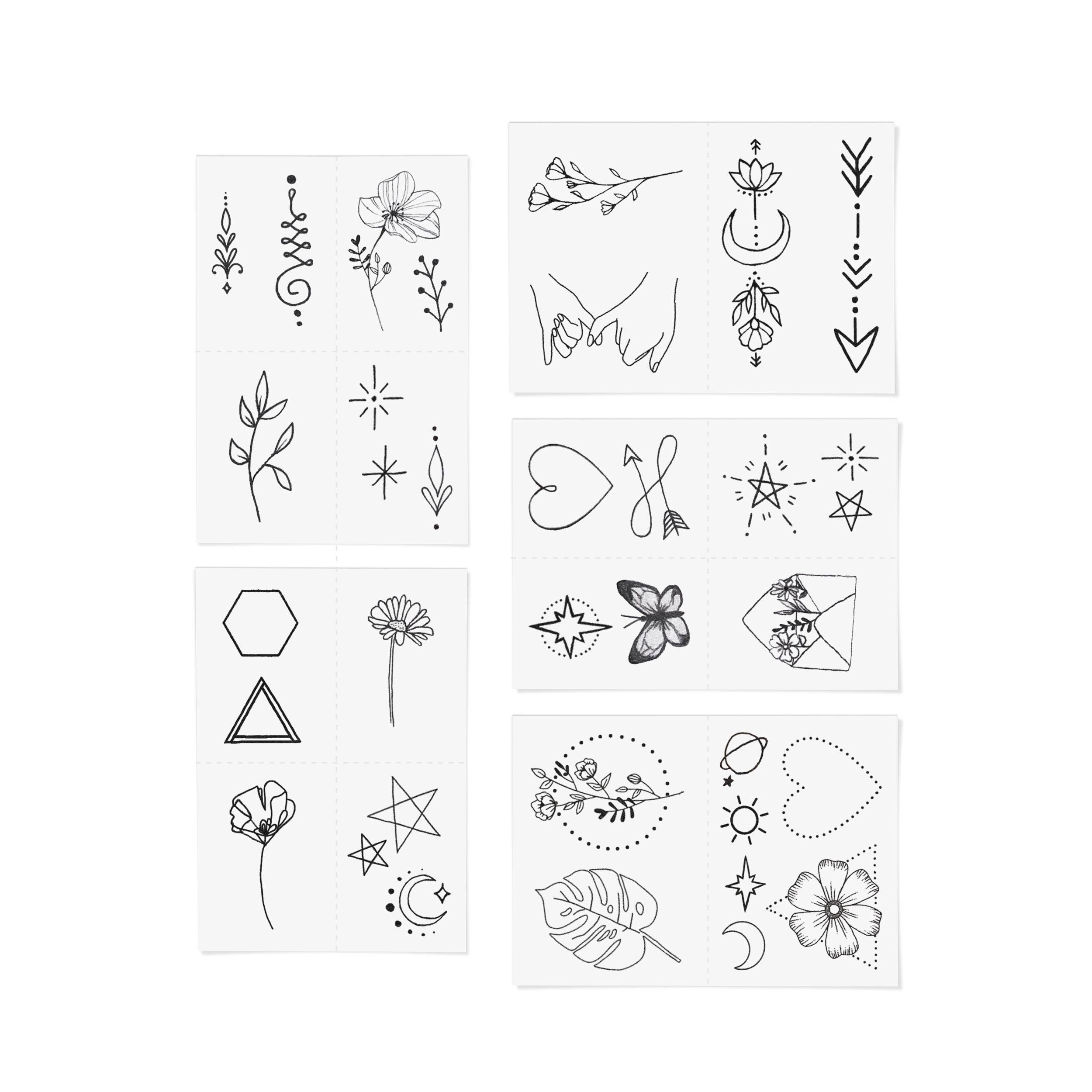 Fine Line Hand-Drawn Temporary Tattoo Pack