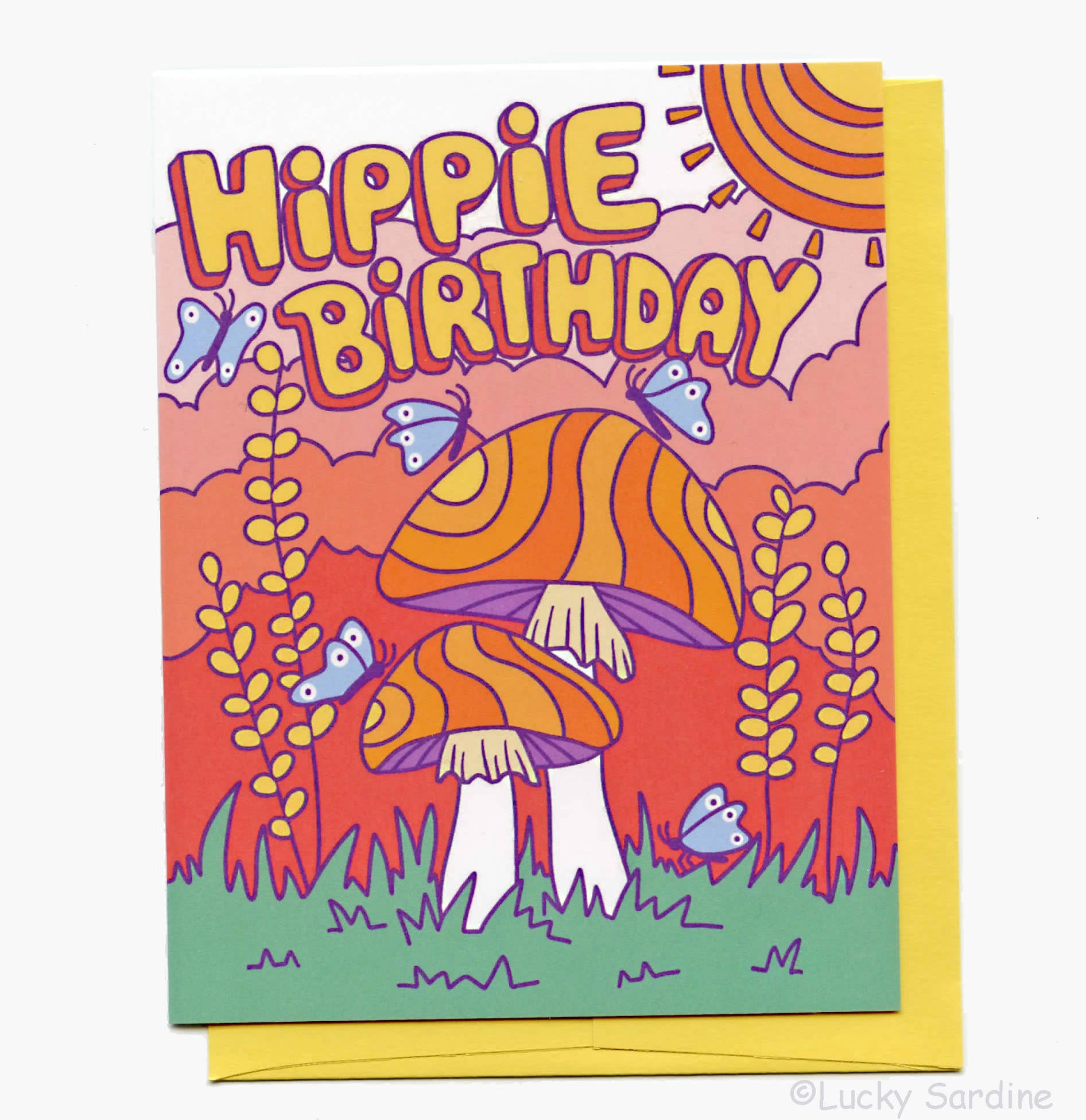 Hippie Birthday Groovy Mushroom Card