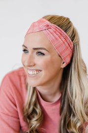 Lilac Market Headband: Coral in the Lines (Non-Slip, Ultra-Soft, 3-in-1 Twist Style)