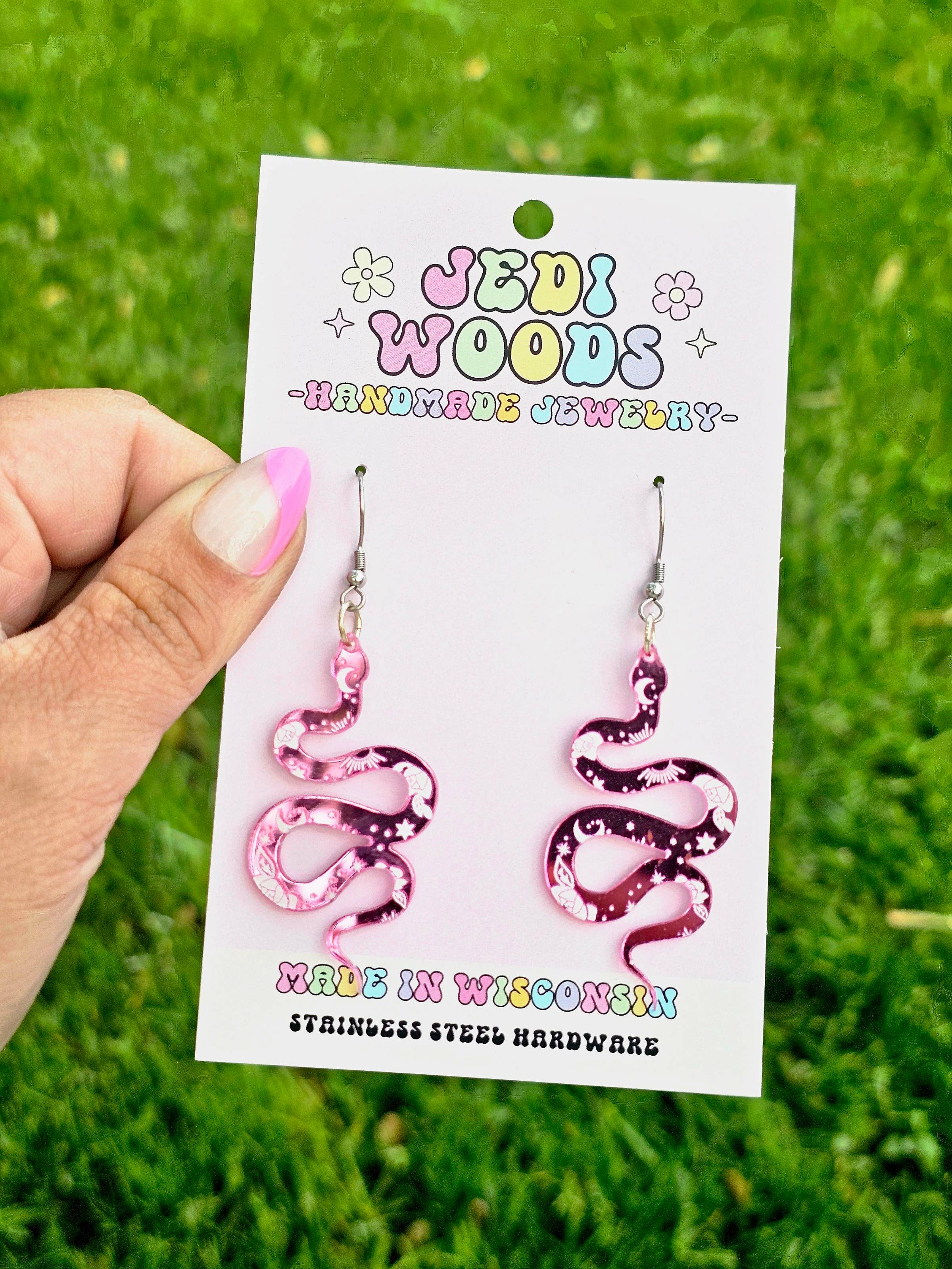 Mystic Serpent Mirror Dangle Earrings