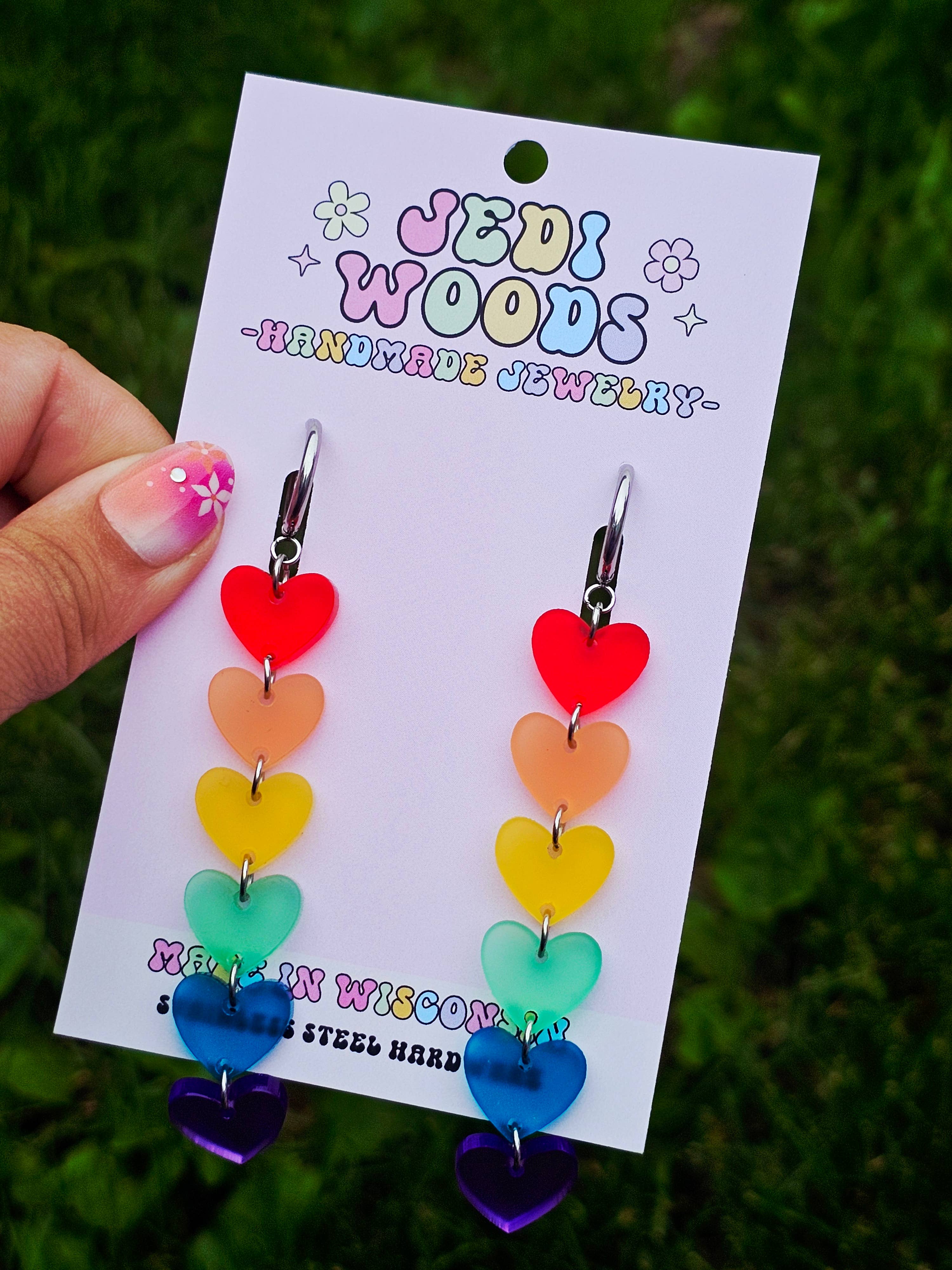 Rainbow Heart Drop Dangle Earrings