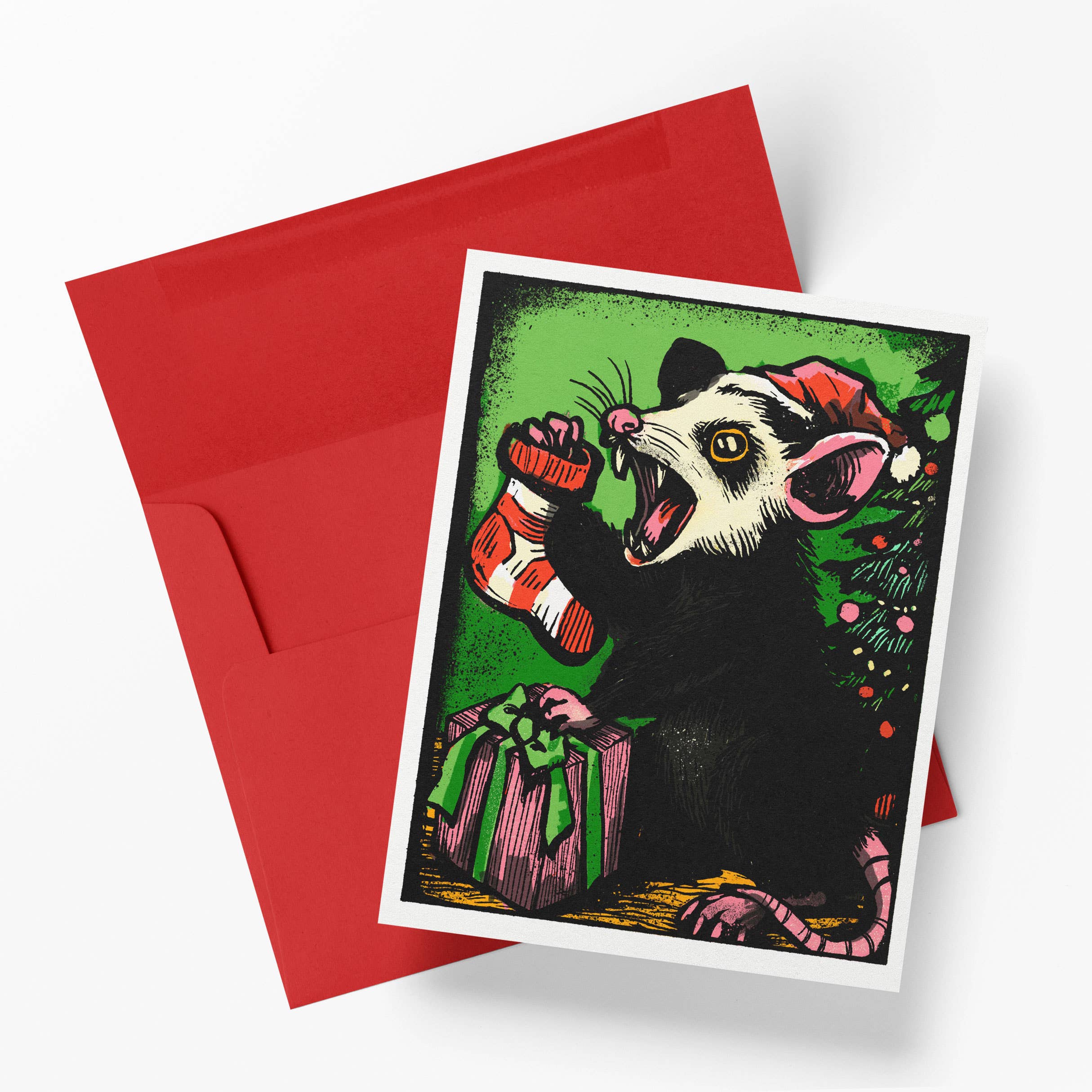 Seasons Screechings – Funny Christmas Opossum Card