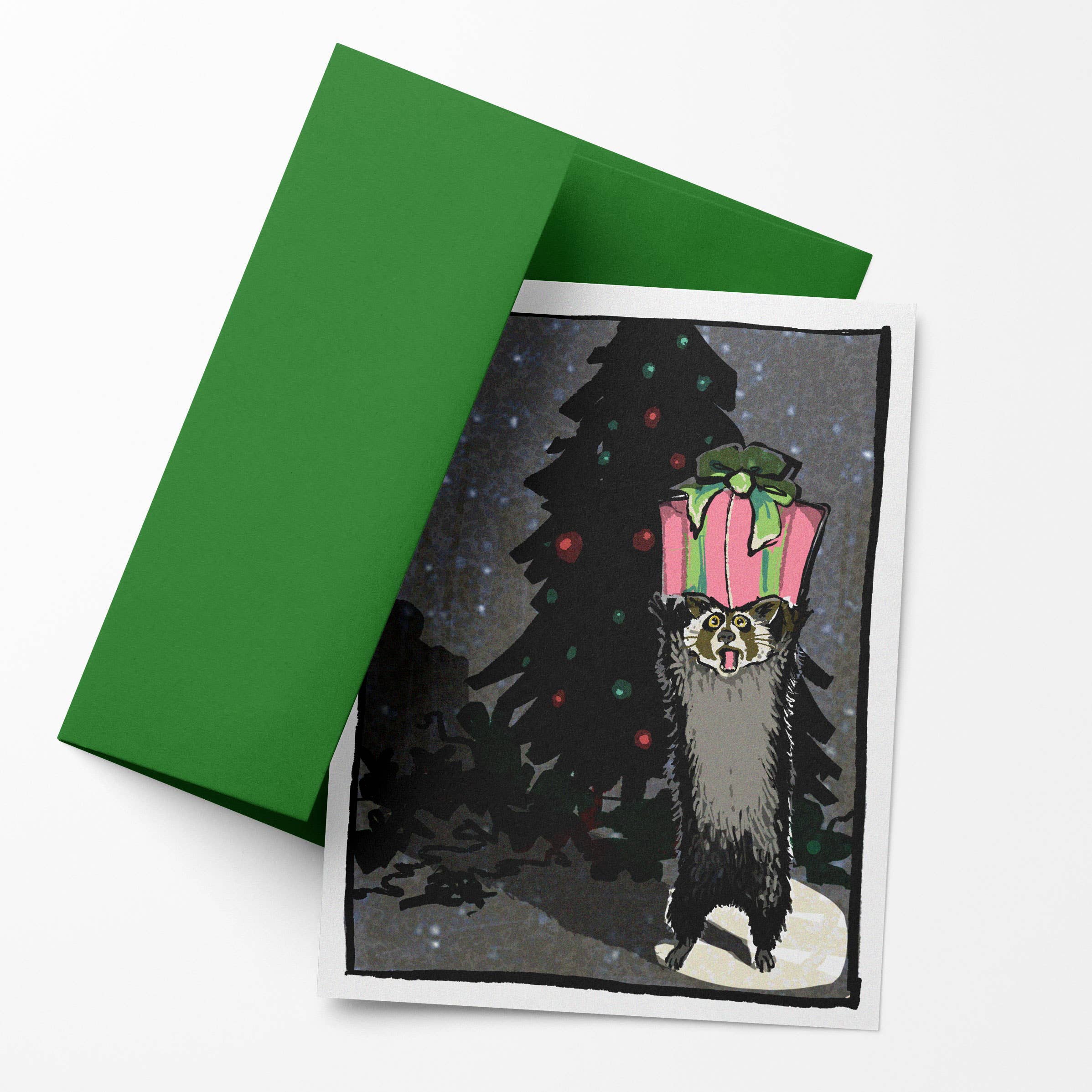 Seasons Thieving – Funny Christmas Raccoon Card