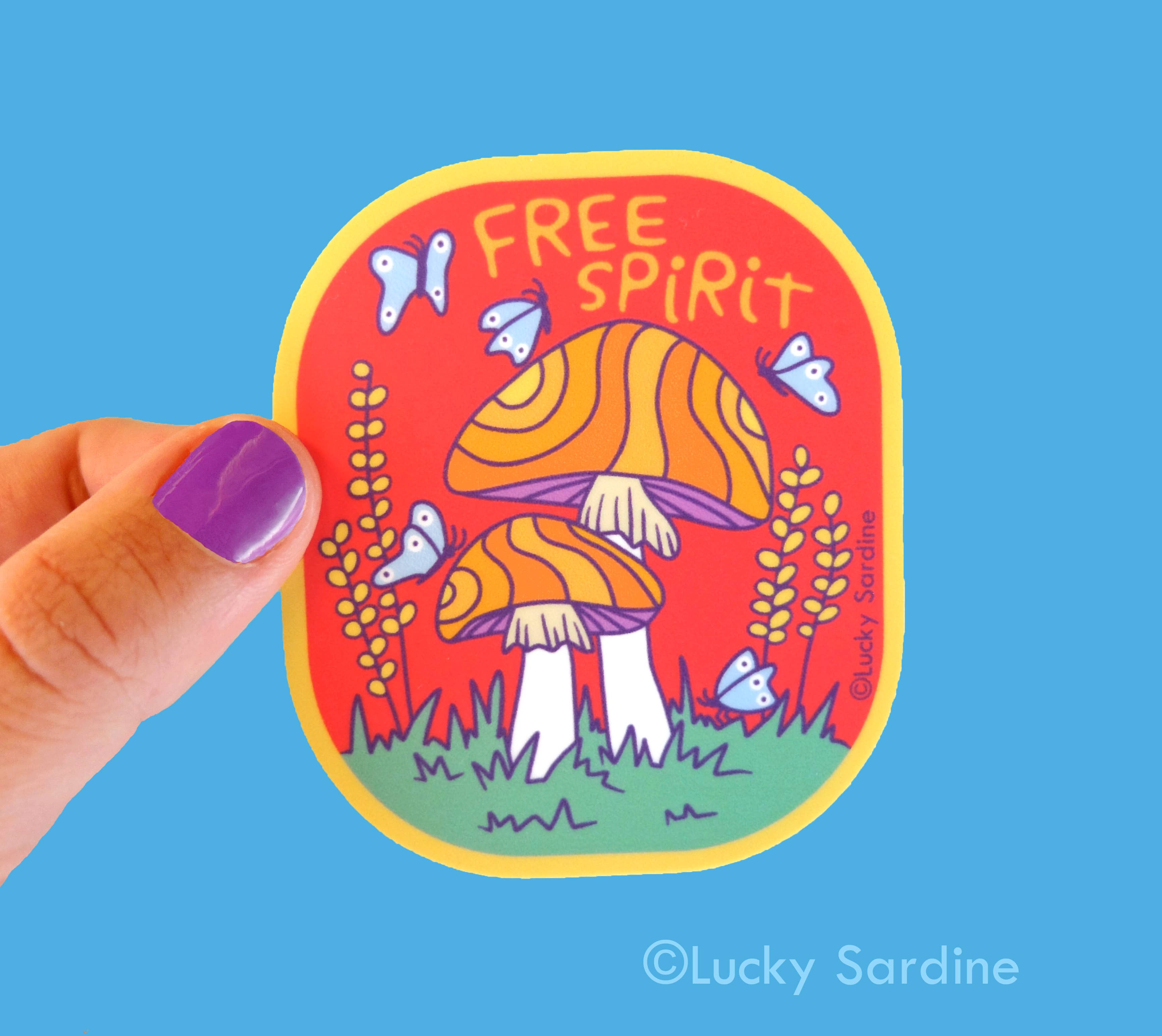Free Spirit Mushroom & Butterfly Hippie Vinyl Sticker
