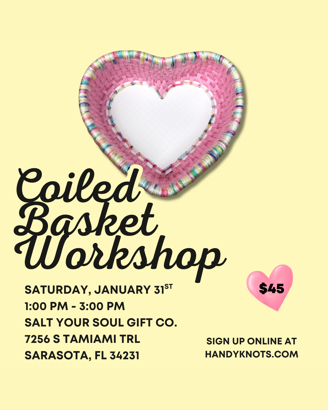 Valentine Coiled Basket Workshop with Macreme by Cre