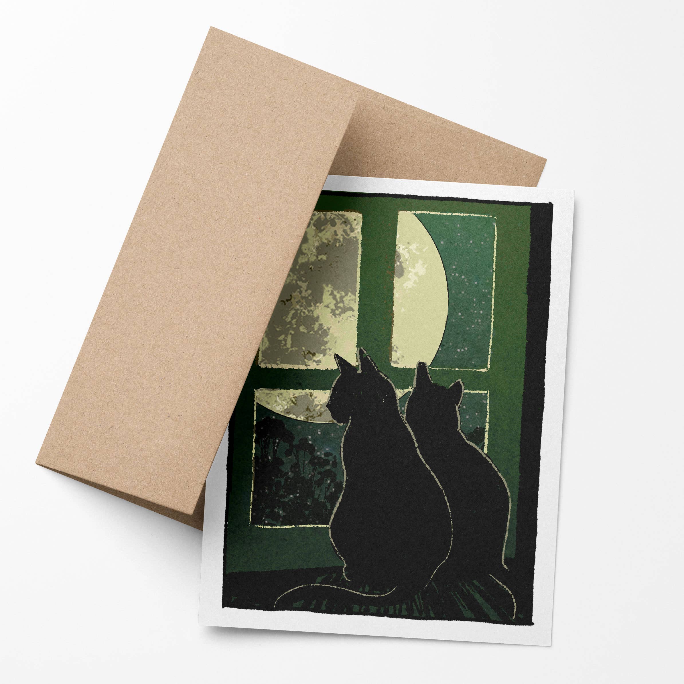 Moonwatchers - Black Cat and Full Moon Card