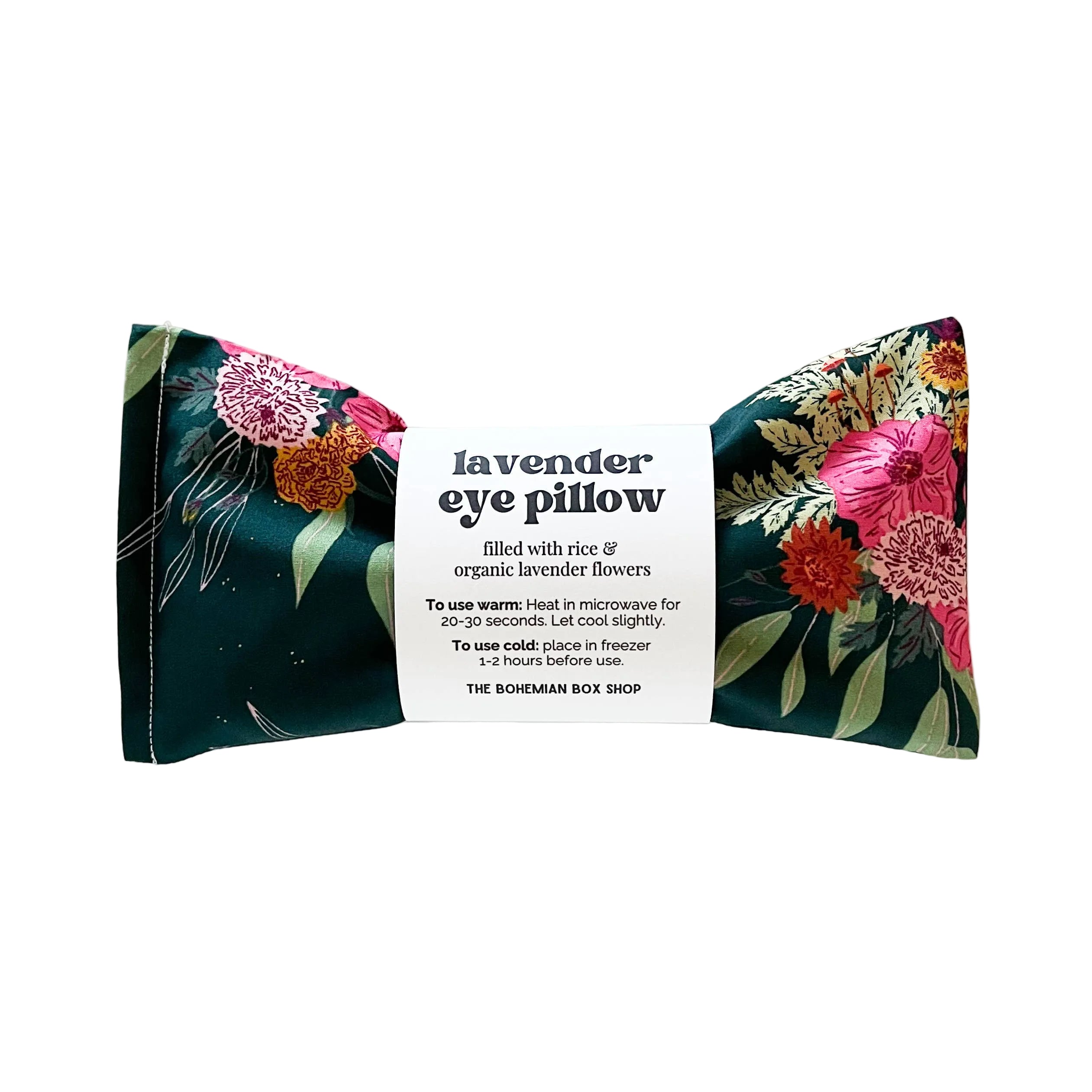 Floral lavender eye pillow with packaging on a white background