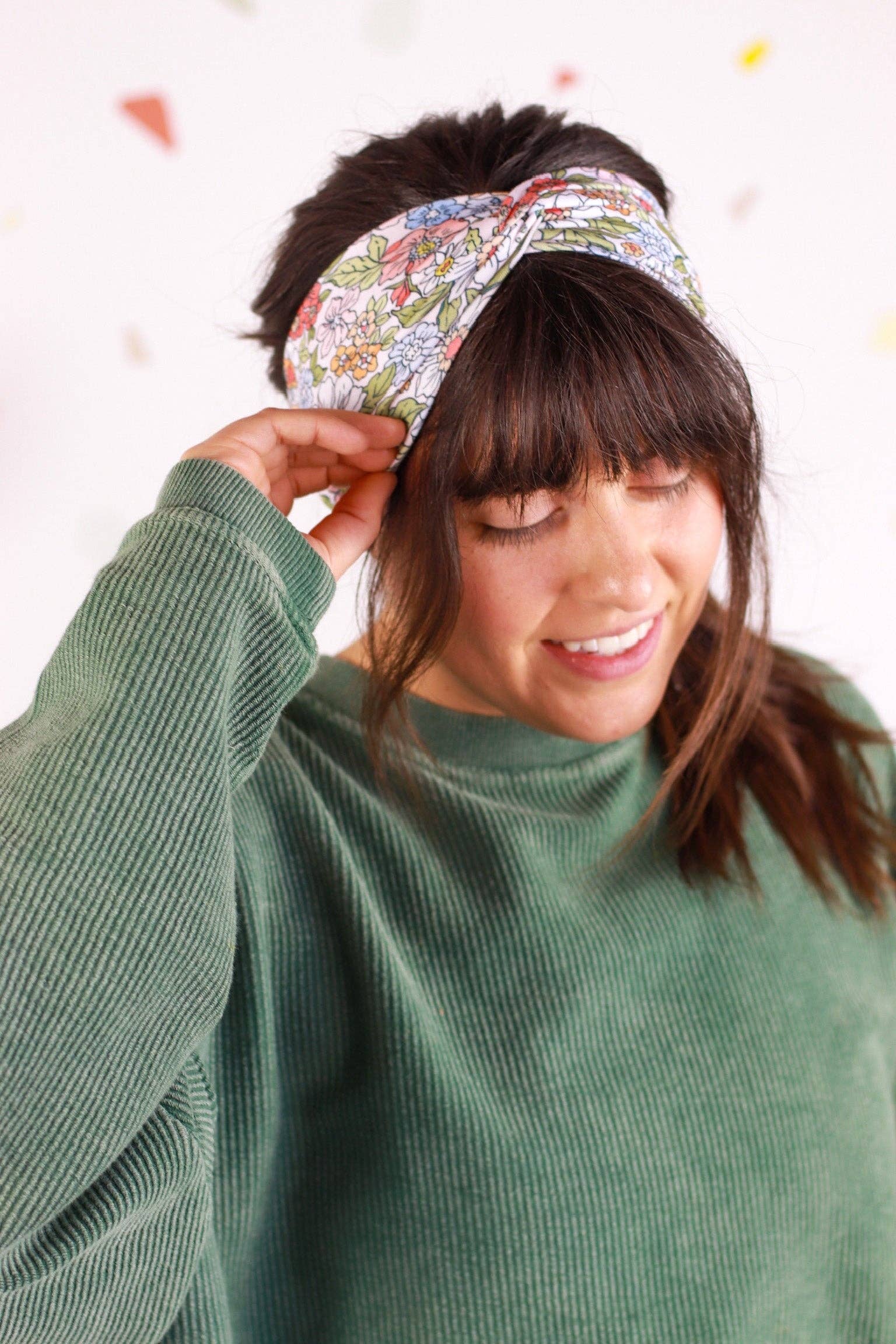 Lilac Market Headband: Katie Ann Floral on Ivory (Non-Slip, Ultra-Soft, 3-in-1 Twist Style)