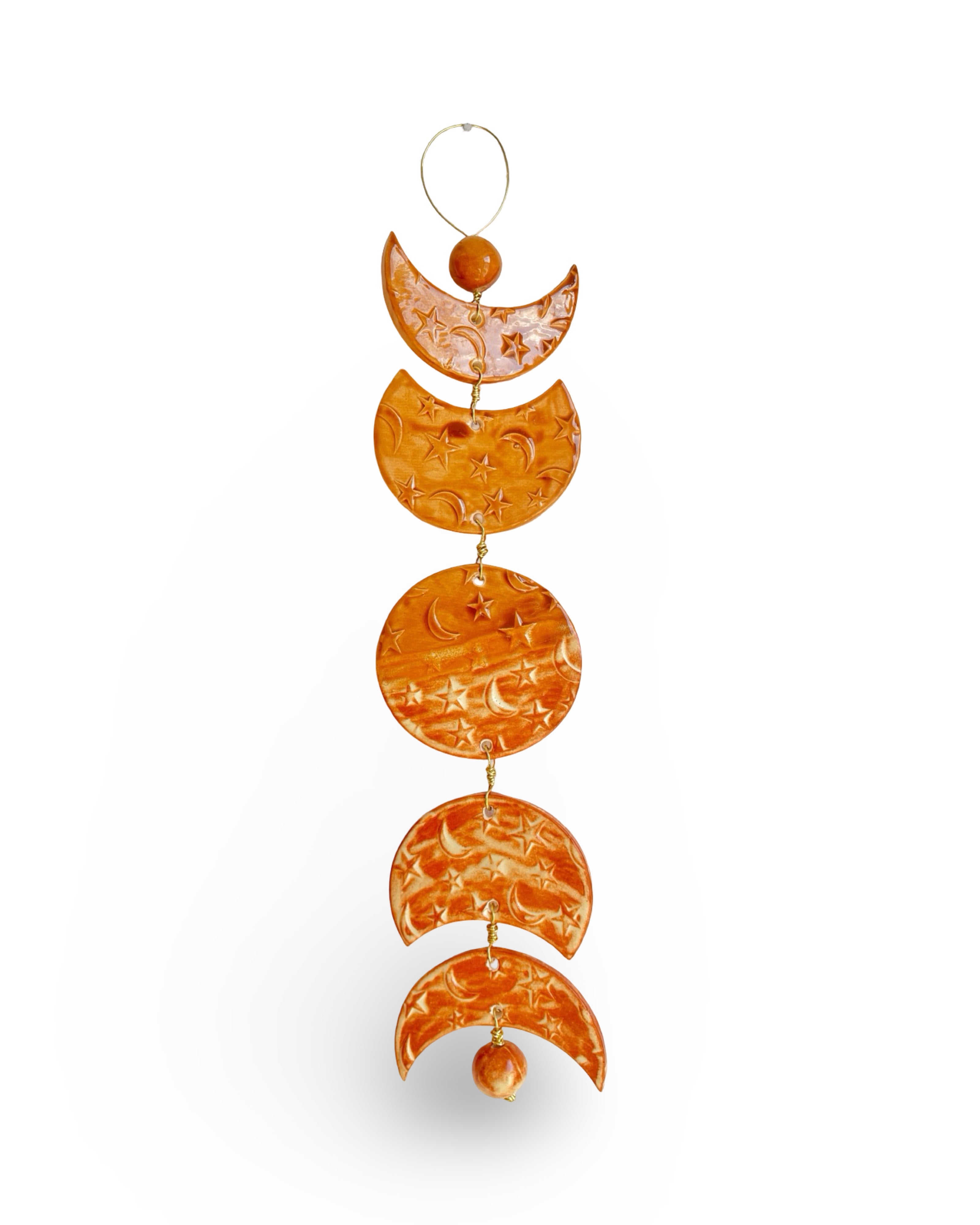 Handmade Moon Phase Ceramic Wall Decor | Orange