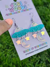 Iridescent Space Ship Dangle Earrings