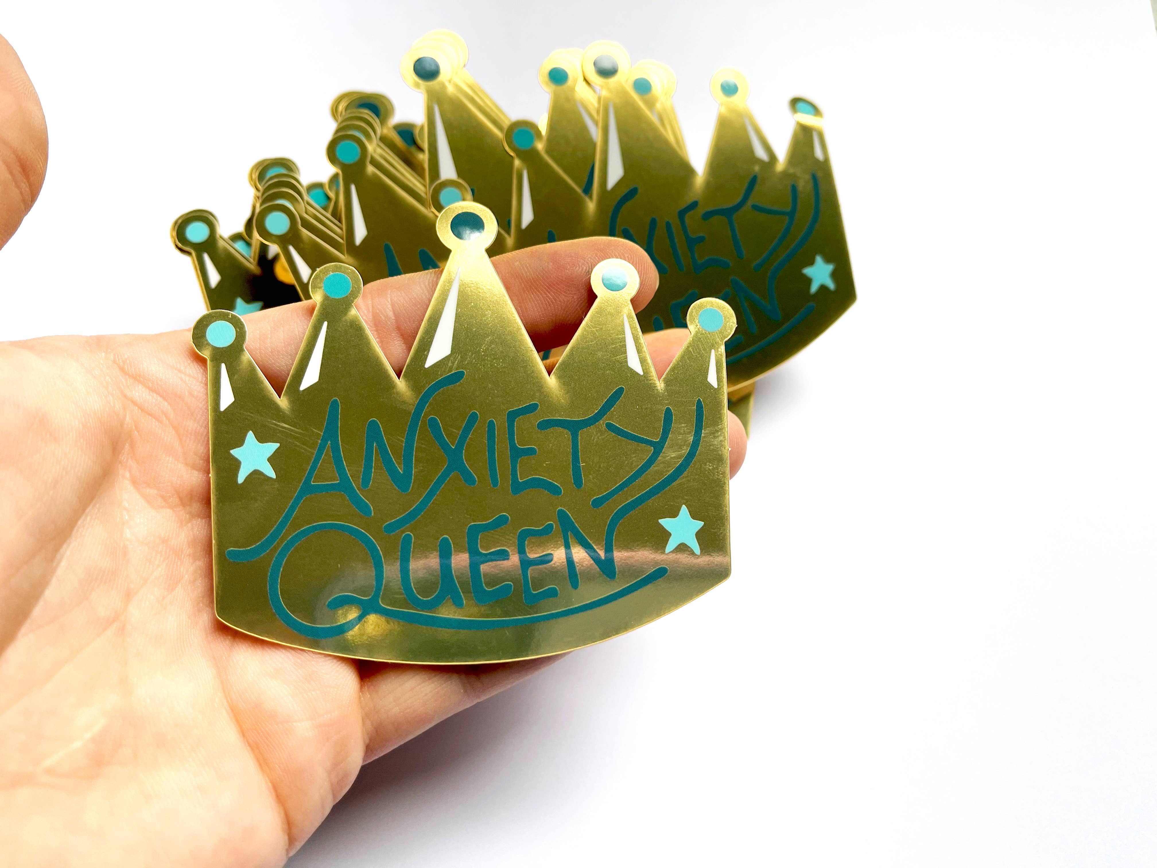 Metallic Gold Anxiety Queen Sticker