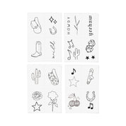 Disco Cowgirl Hand-Drawn Temporary Tattoo Pack