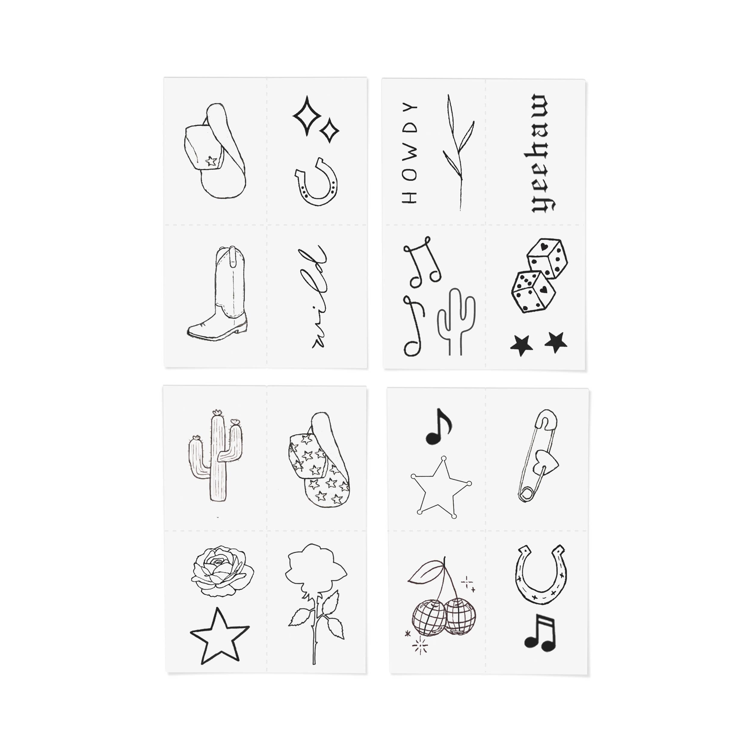 Disco Cowgirl Hand-Drawn Temporary Tattoo Pack