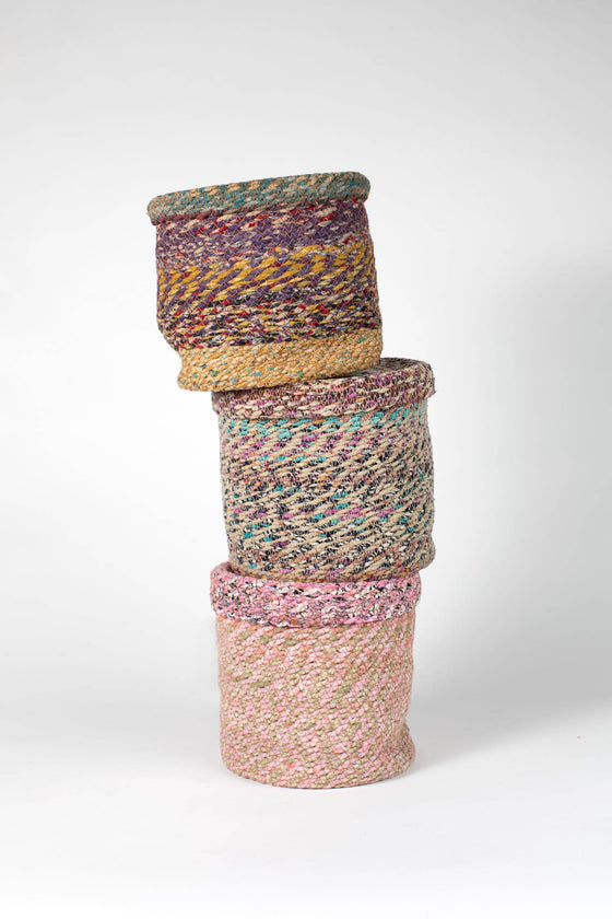 Recycled Cotton Sari Lidded Basket 8"