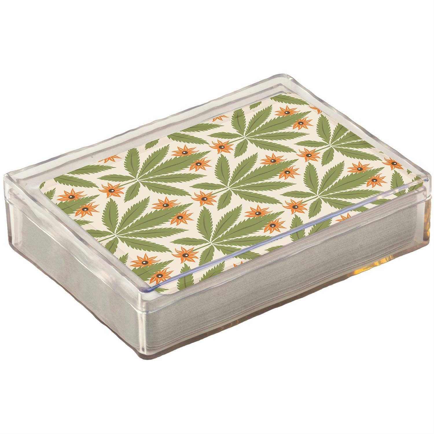 Cannabis Leaf Pattern Playing Cards in Acrylic Case