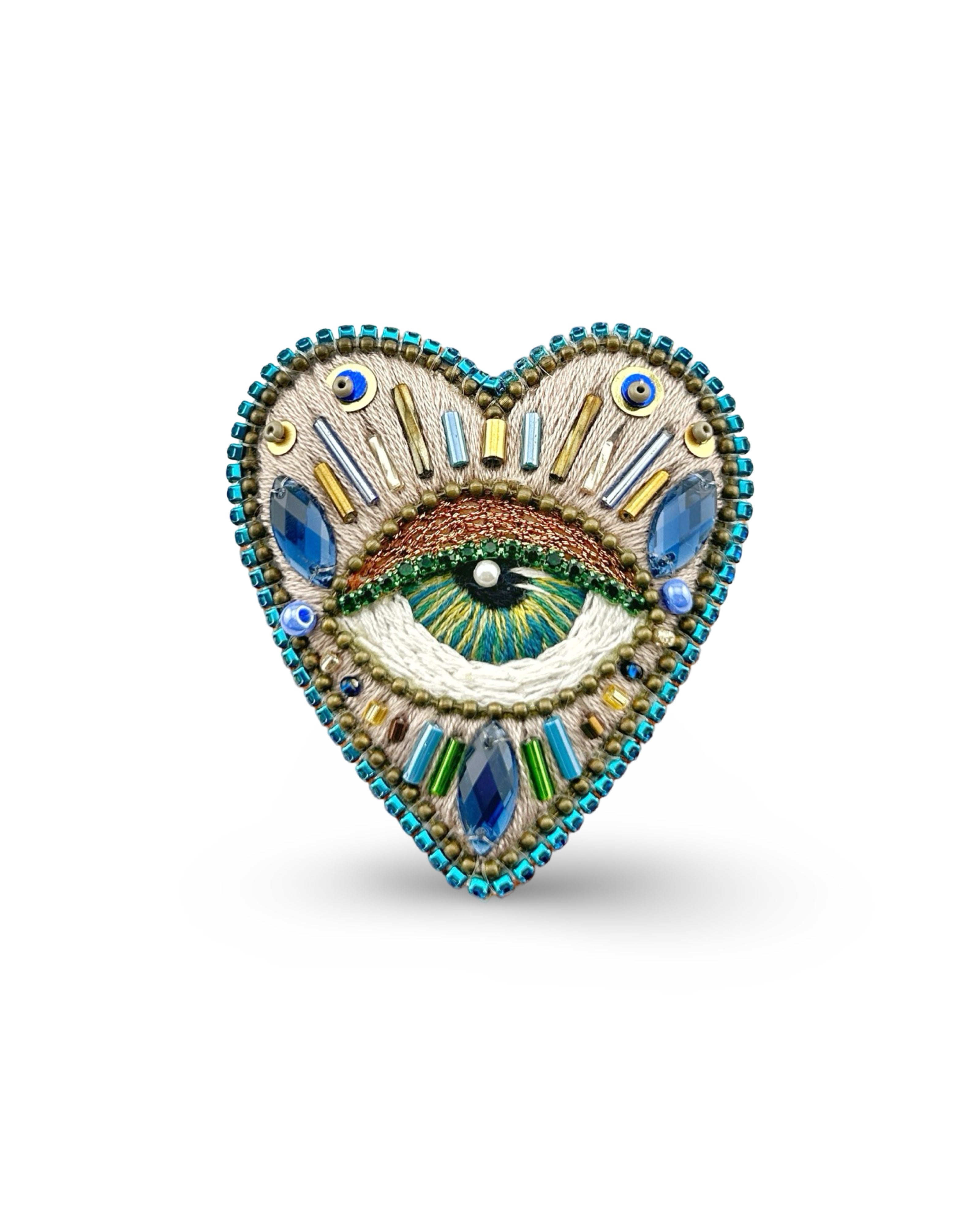 Celestial Eye Heart Brooch/Necklace – Handmade in Sarasota & Peru