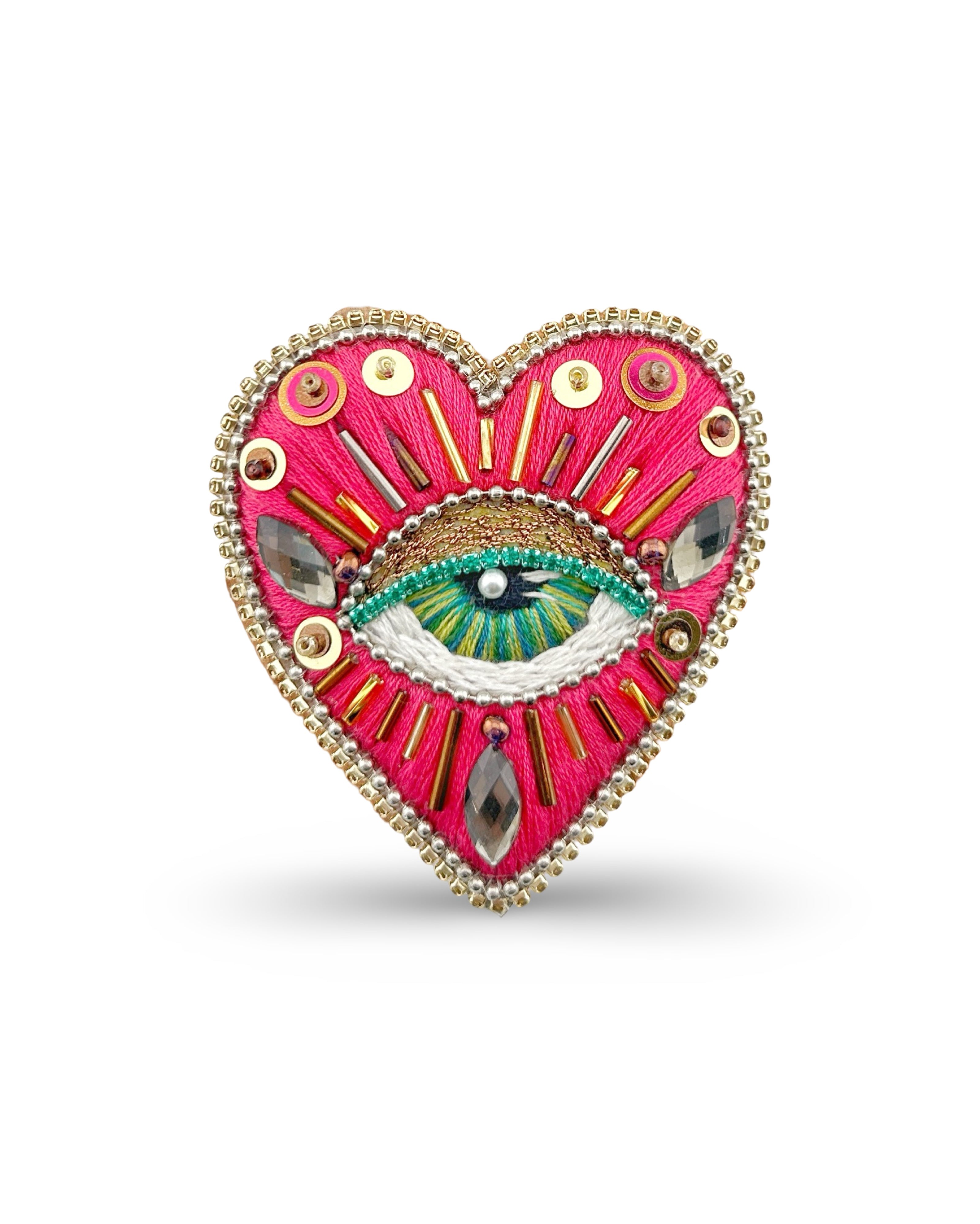 Celestial Eye Heart Brooch/Necklace – Handmade in Sarasota & Peru