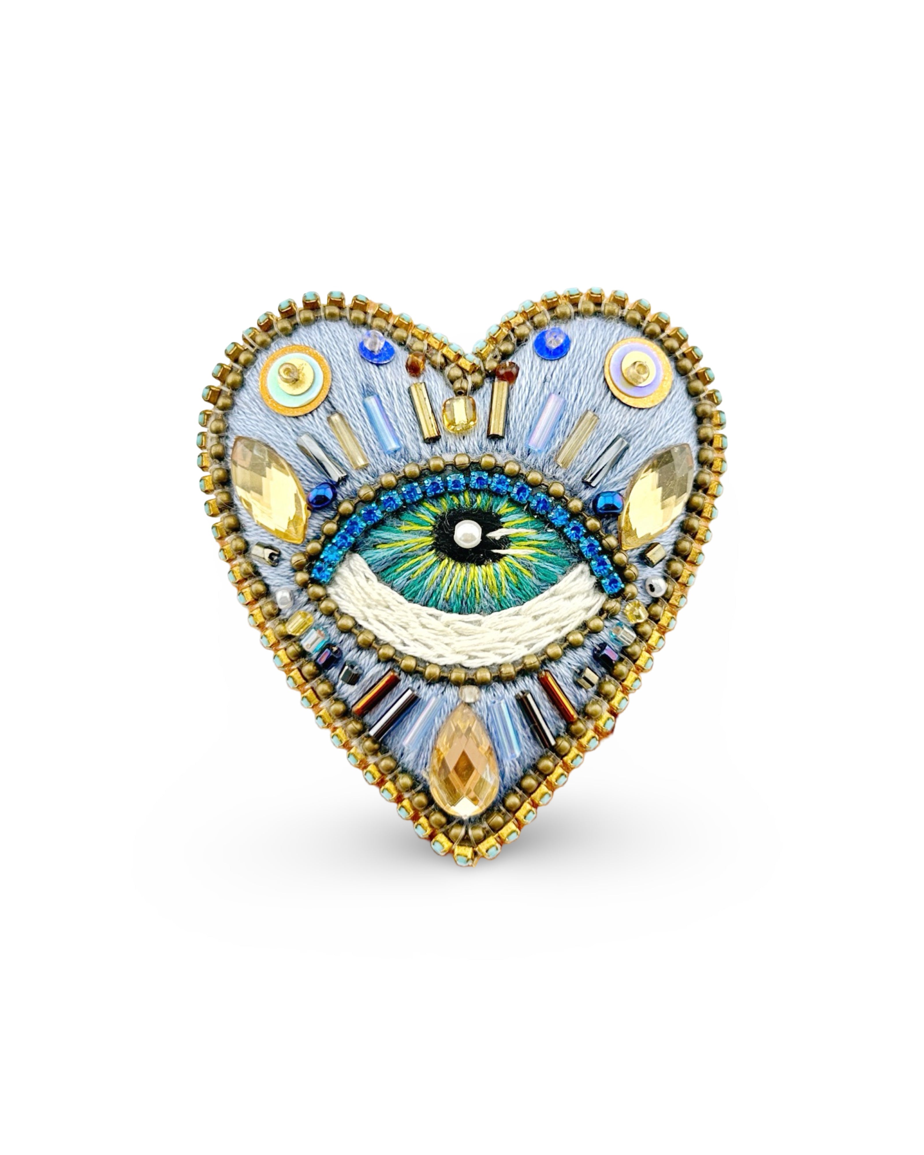Celestial Eye Heart Brooch/Necklace – Handmade in Sarasota & Peru
