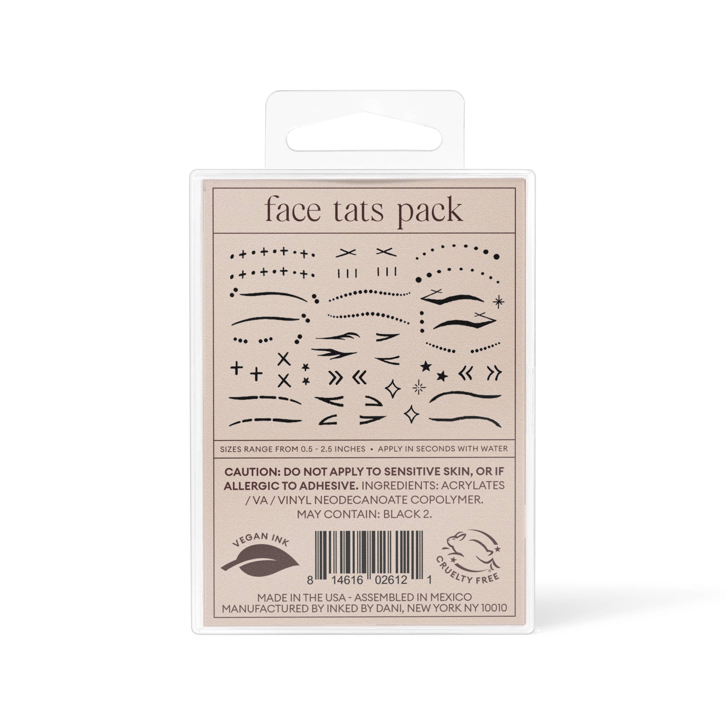 Face Tats Hand-Drawn Temporary Tattoo Pack