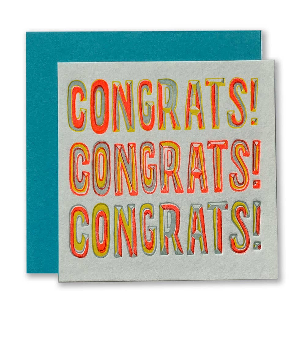 Congrats x 3 Letterpress Tiny Card