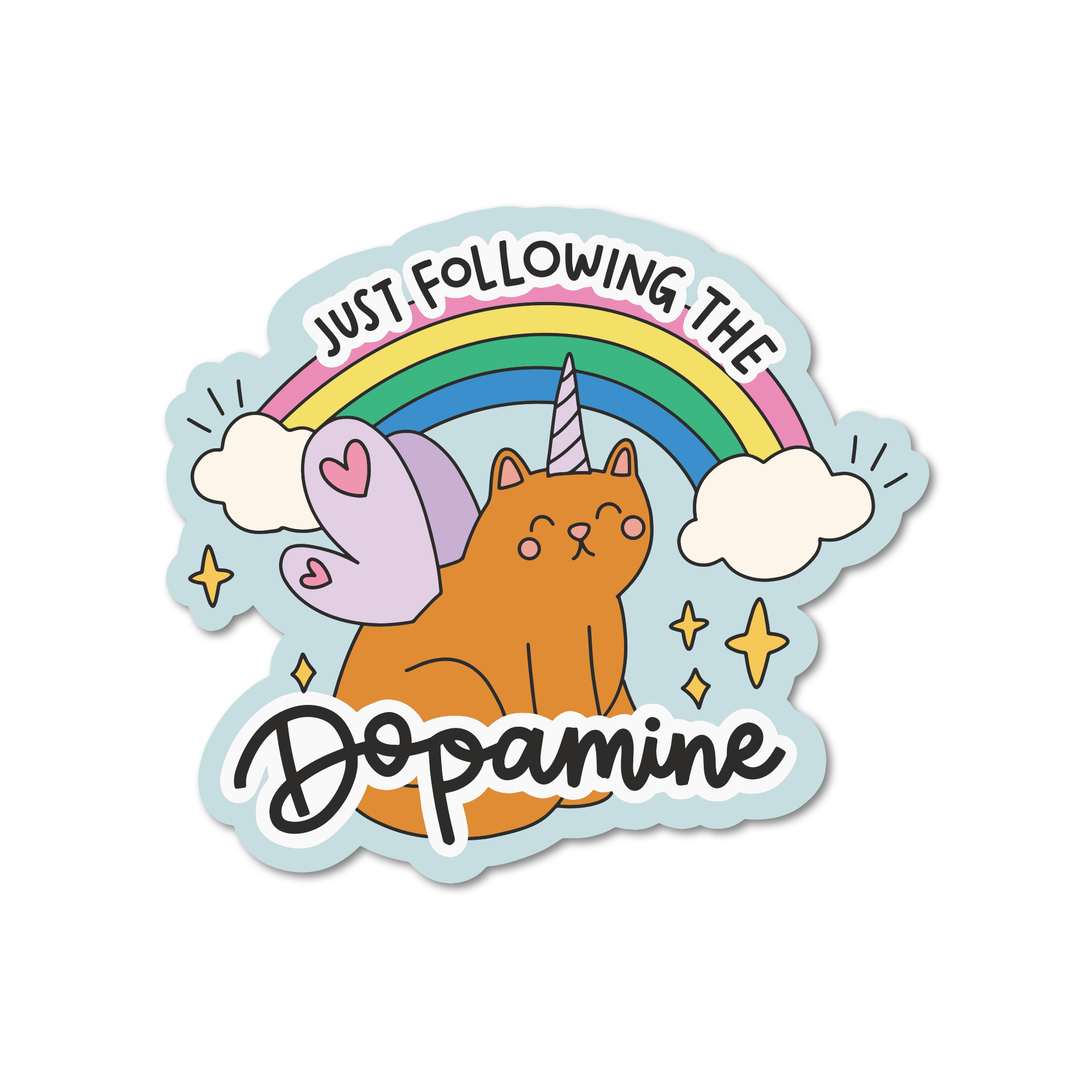 Just Following the Dopamine Cat Unicorn Vinyl Sticker