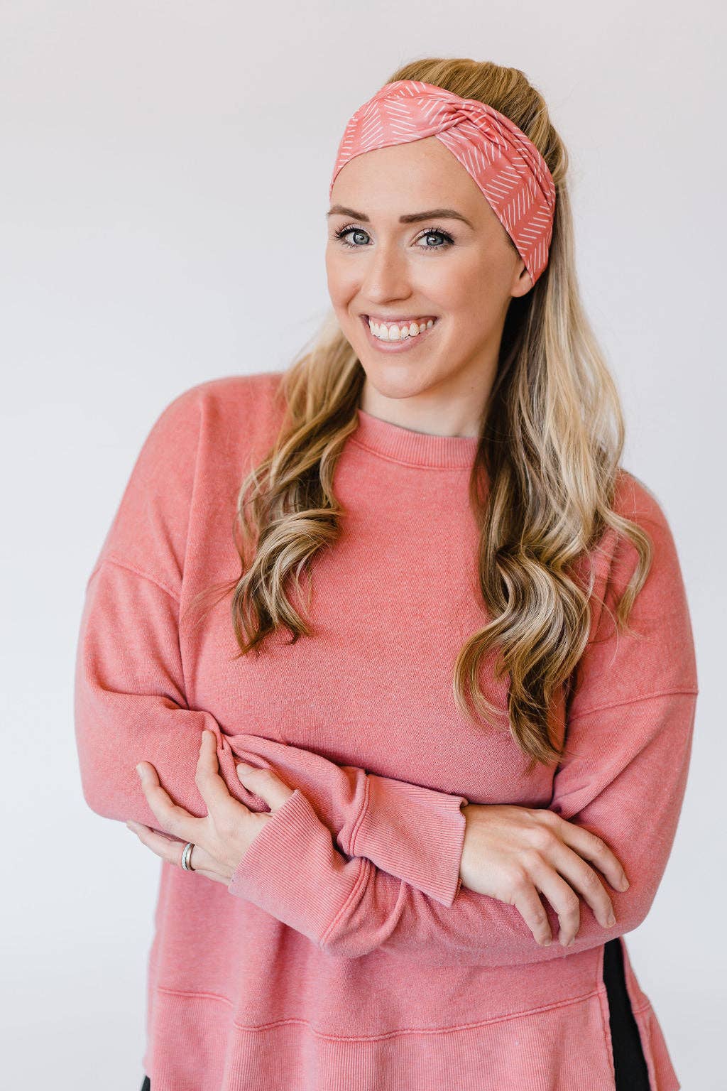 Lilac Market Headband: Coral in the Lines (Non-Slip, Ultra-Soft, 3-in-1 Twist Style)