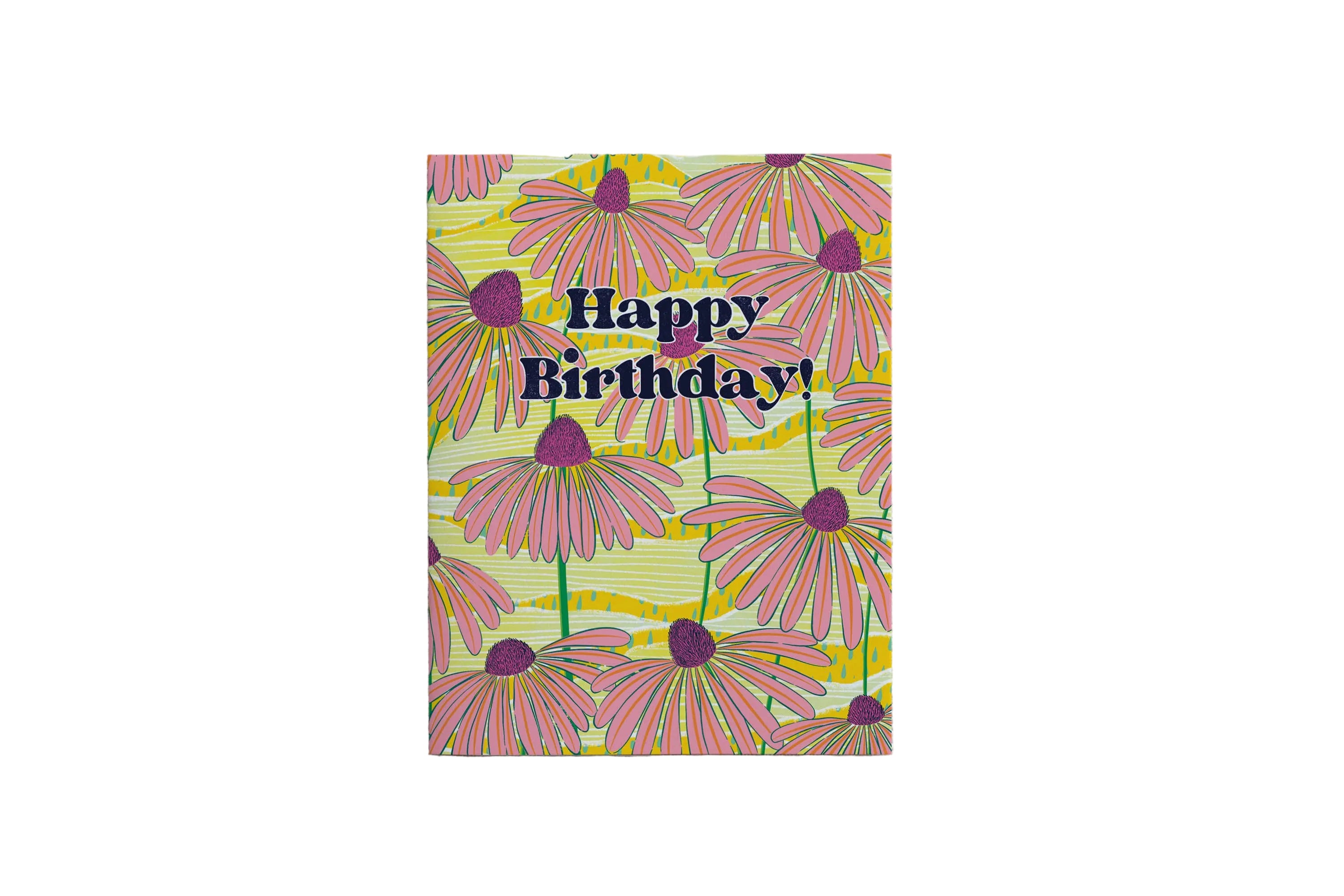 Birthday card with pink floral design on a textured gray background