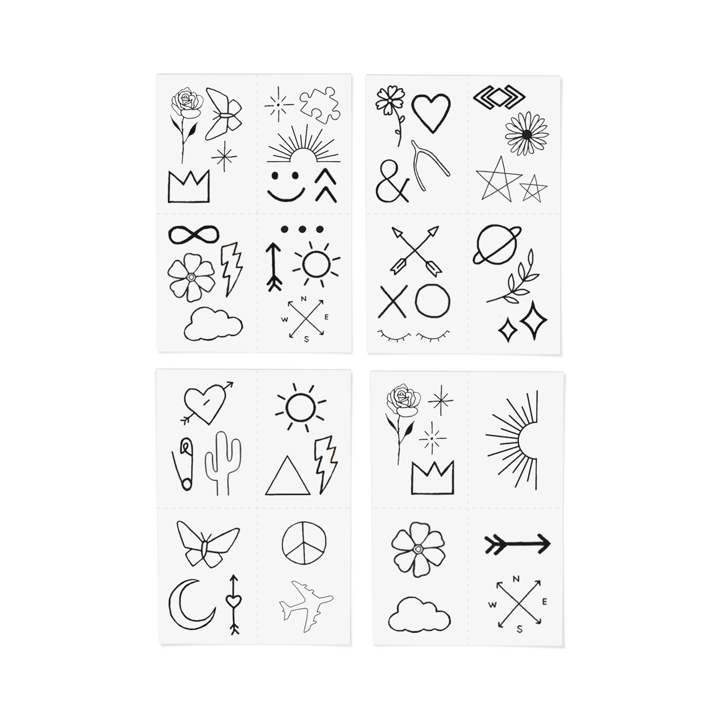 Boho Doodle Hand-Drawn Temporary Tattoo Pack