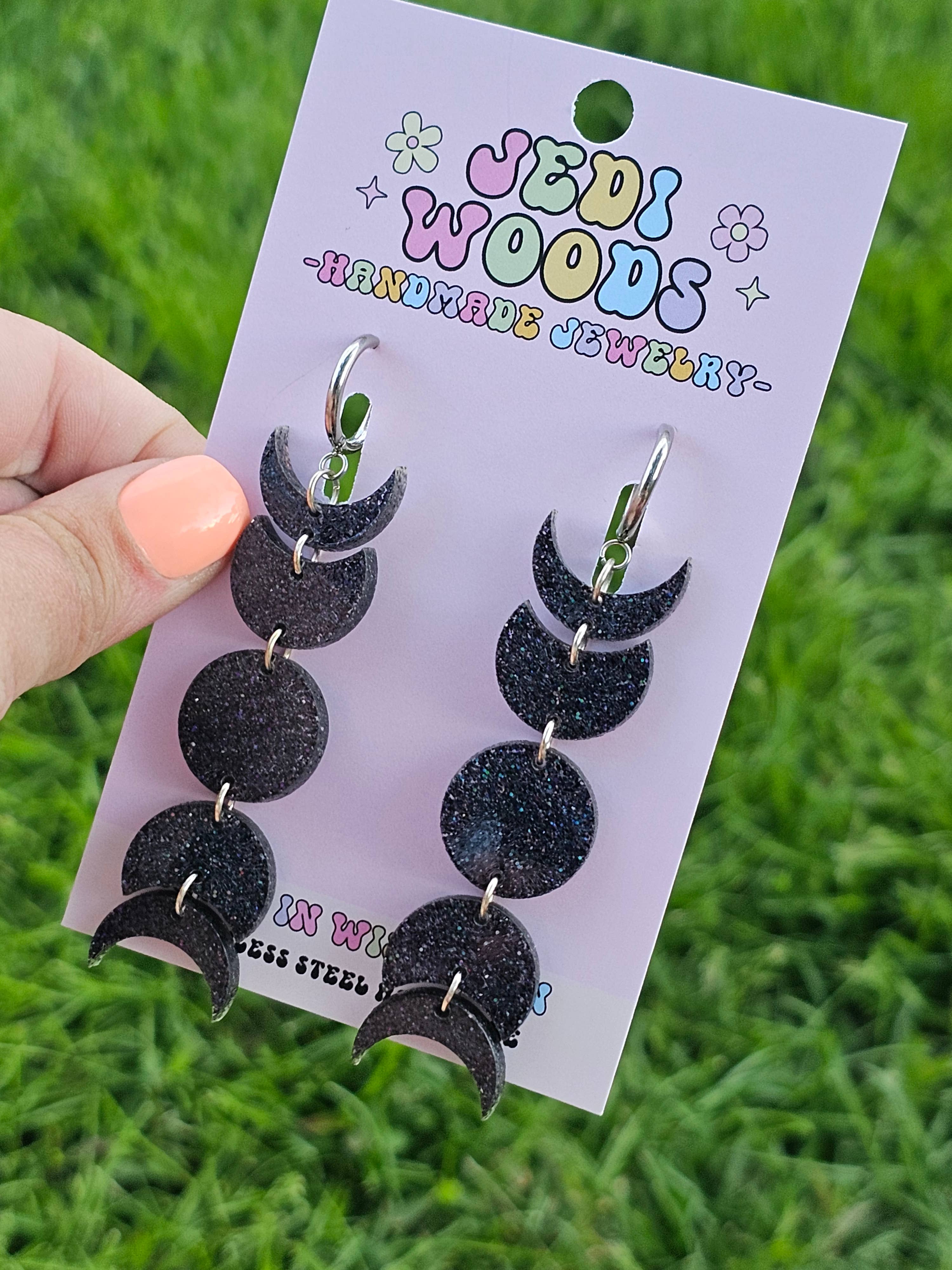 Midnight Moon Phase Dangle Earrings