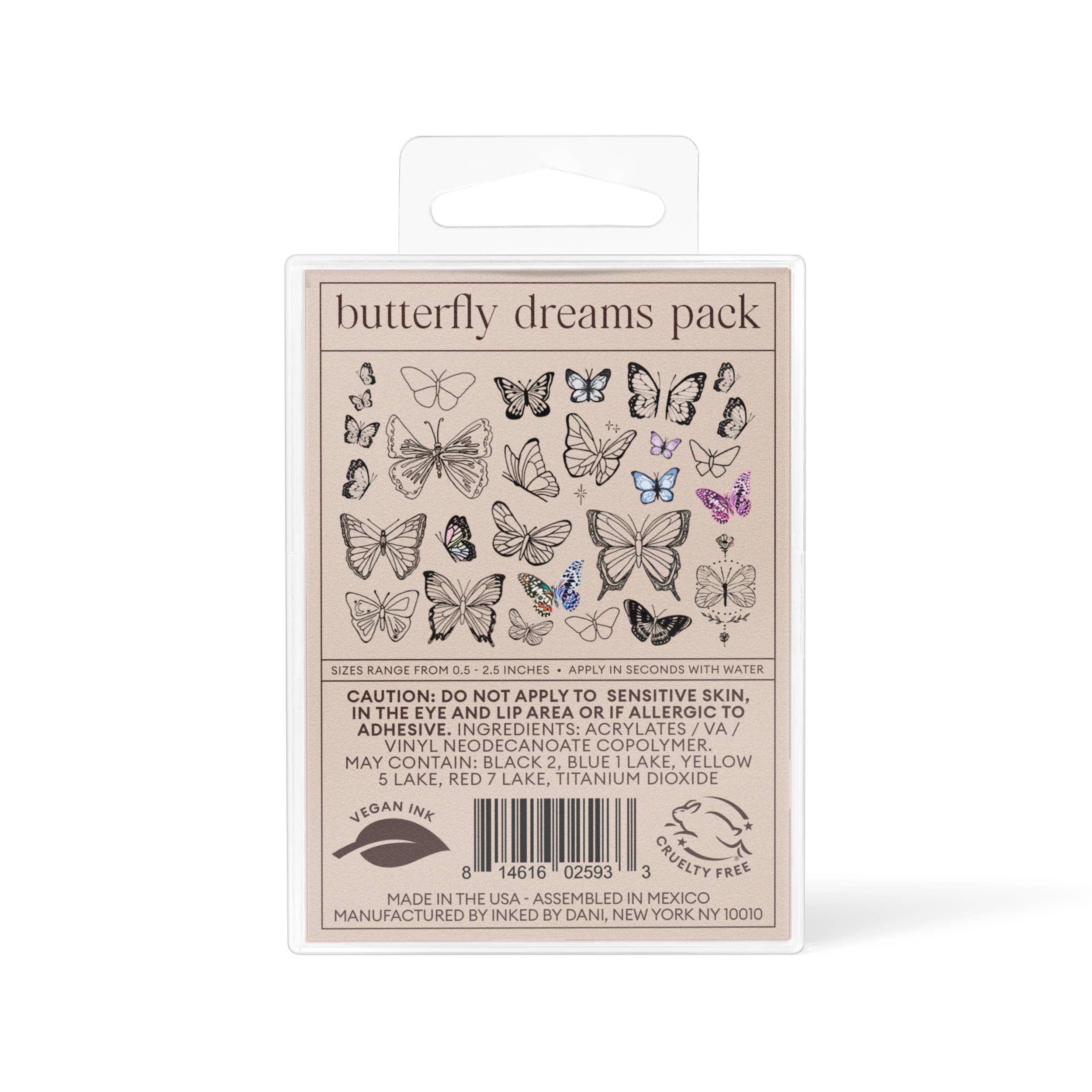 Butterfly Dreams Hand-Drawn Temporary Tattoo Pack