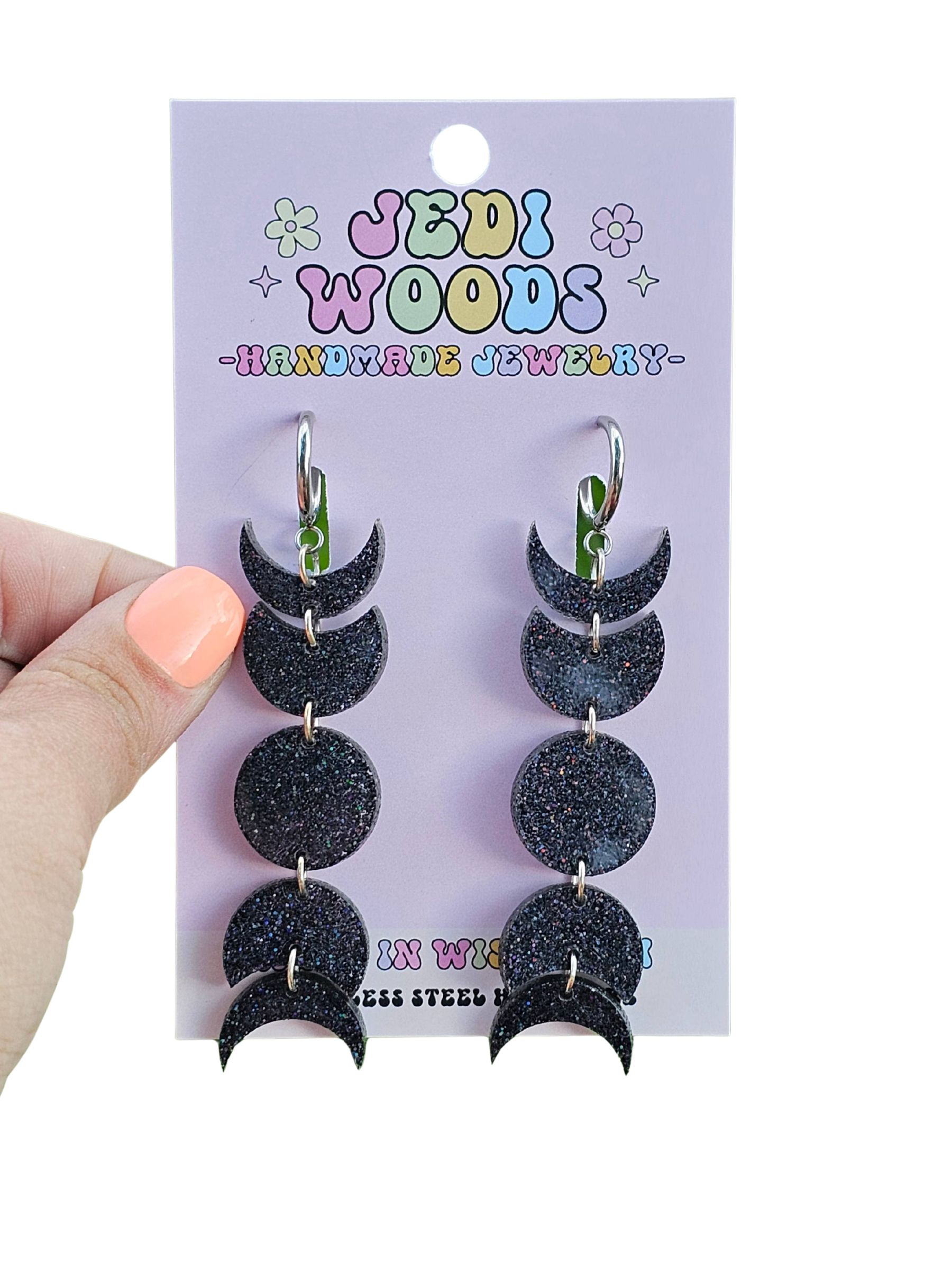 Midnight Moon Phase Dangle Earrings