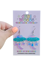 Iridescent Space Ship Dangle Earrings