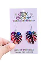 Acrylic Stained Glass Rainbow Monstera Dangle Earrings