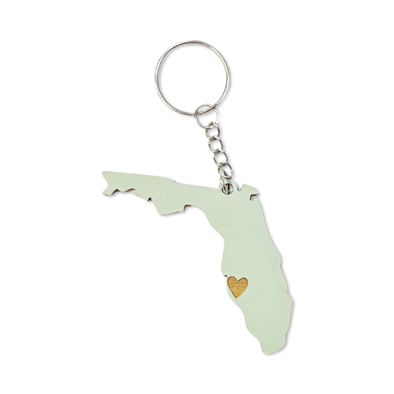 I Love Siesta Key Florida Heart Keychain in Sage